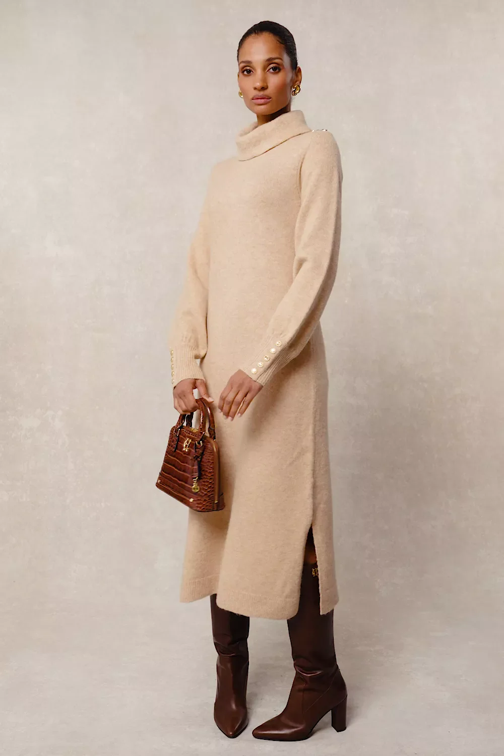 Berkeley Roll Neck Dress (Camel)