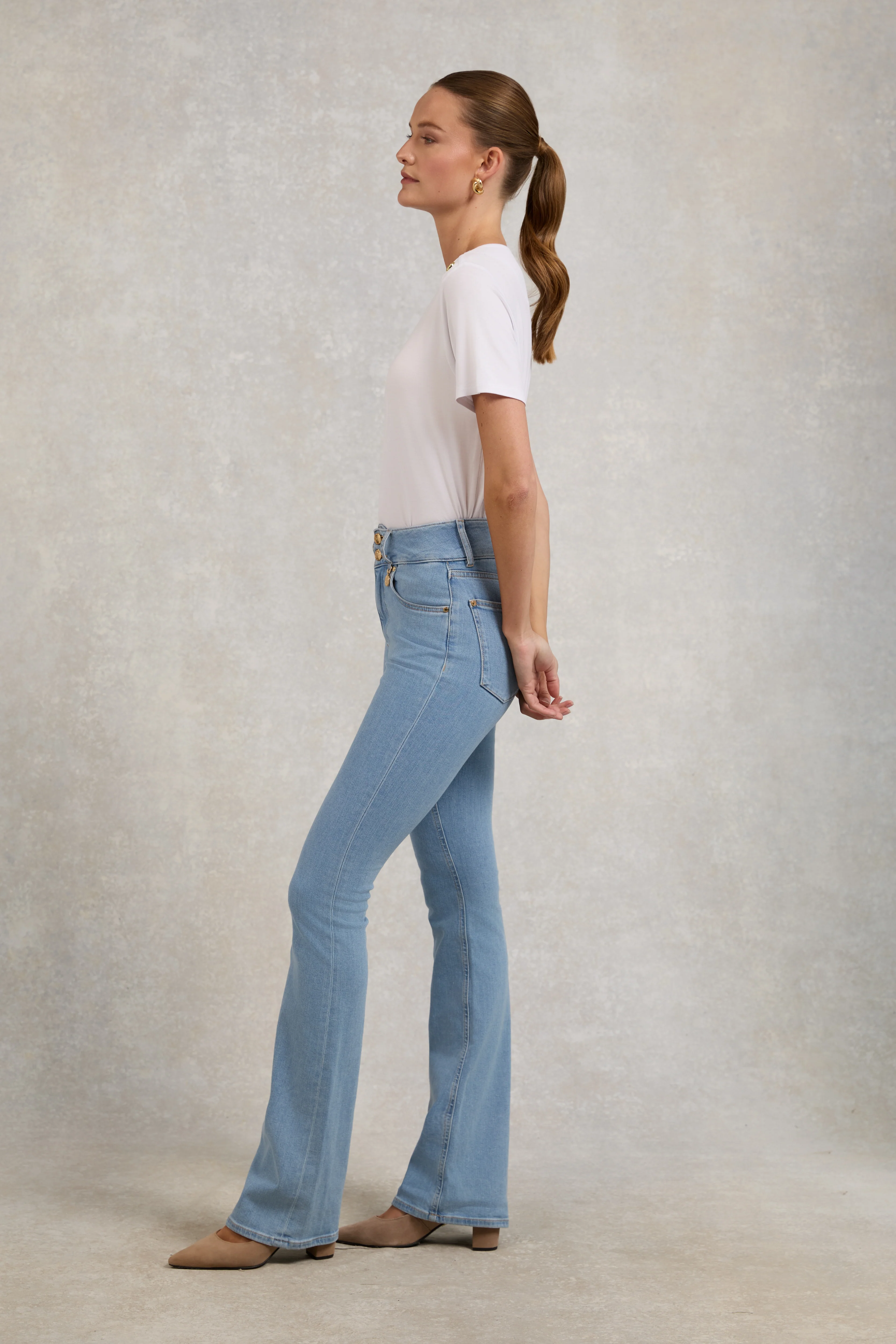 High Rise Flared Jean (Light Denim)