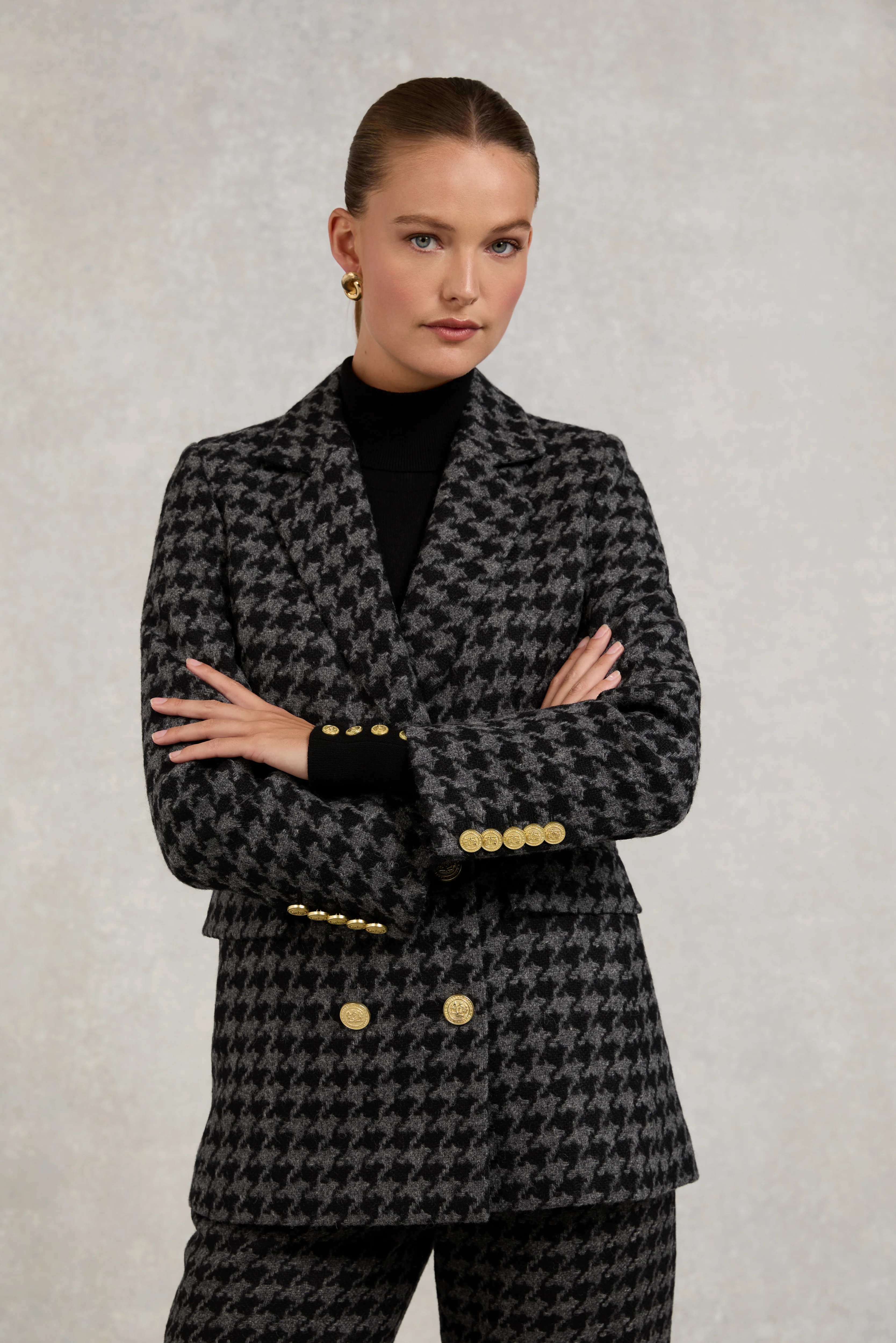 Double Breasted Blazer (Large Scale Charcoal Houndstooth)