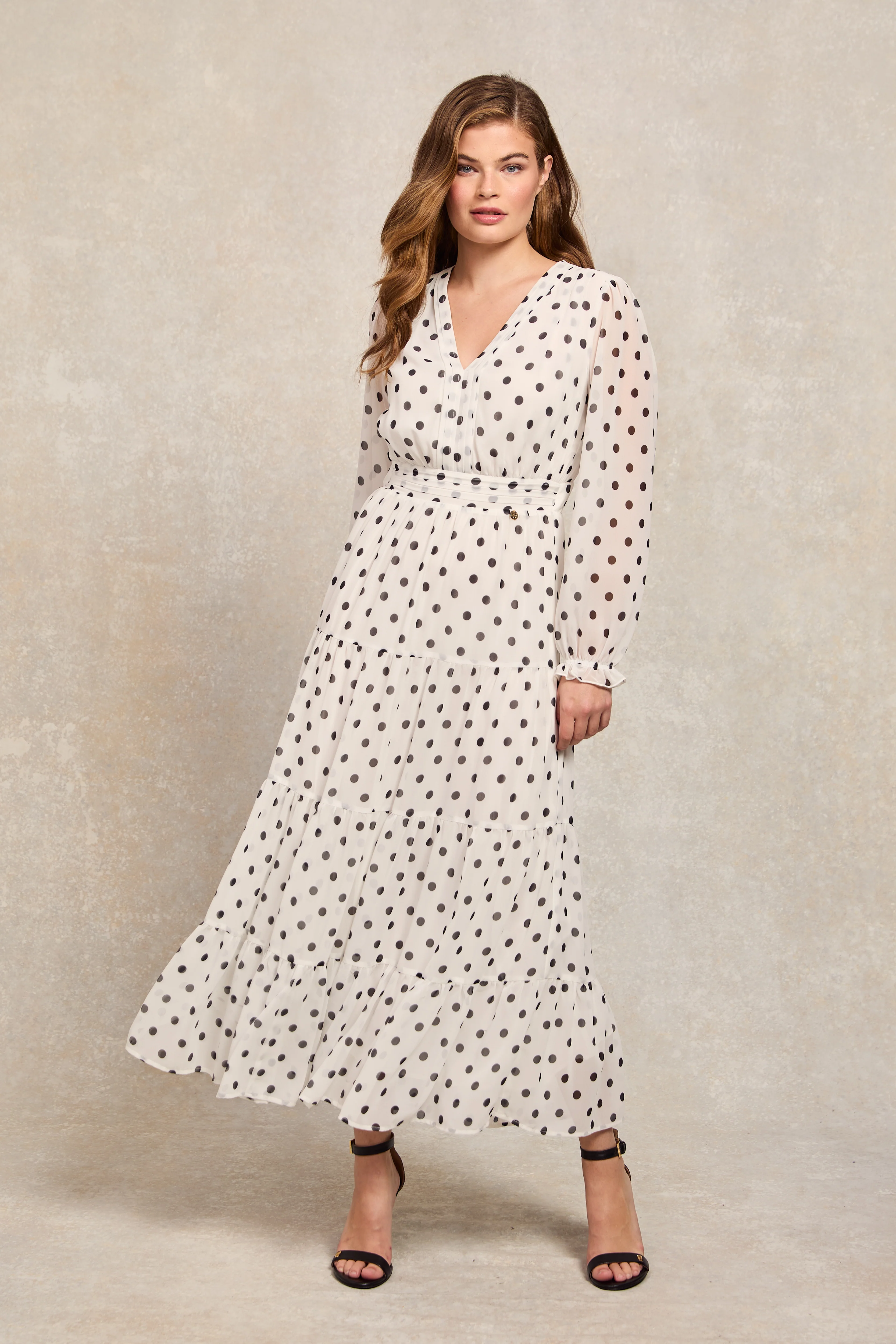 Bella Tiered Maxi Dress (White Black Polka Dot)