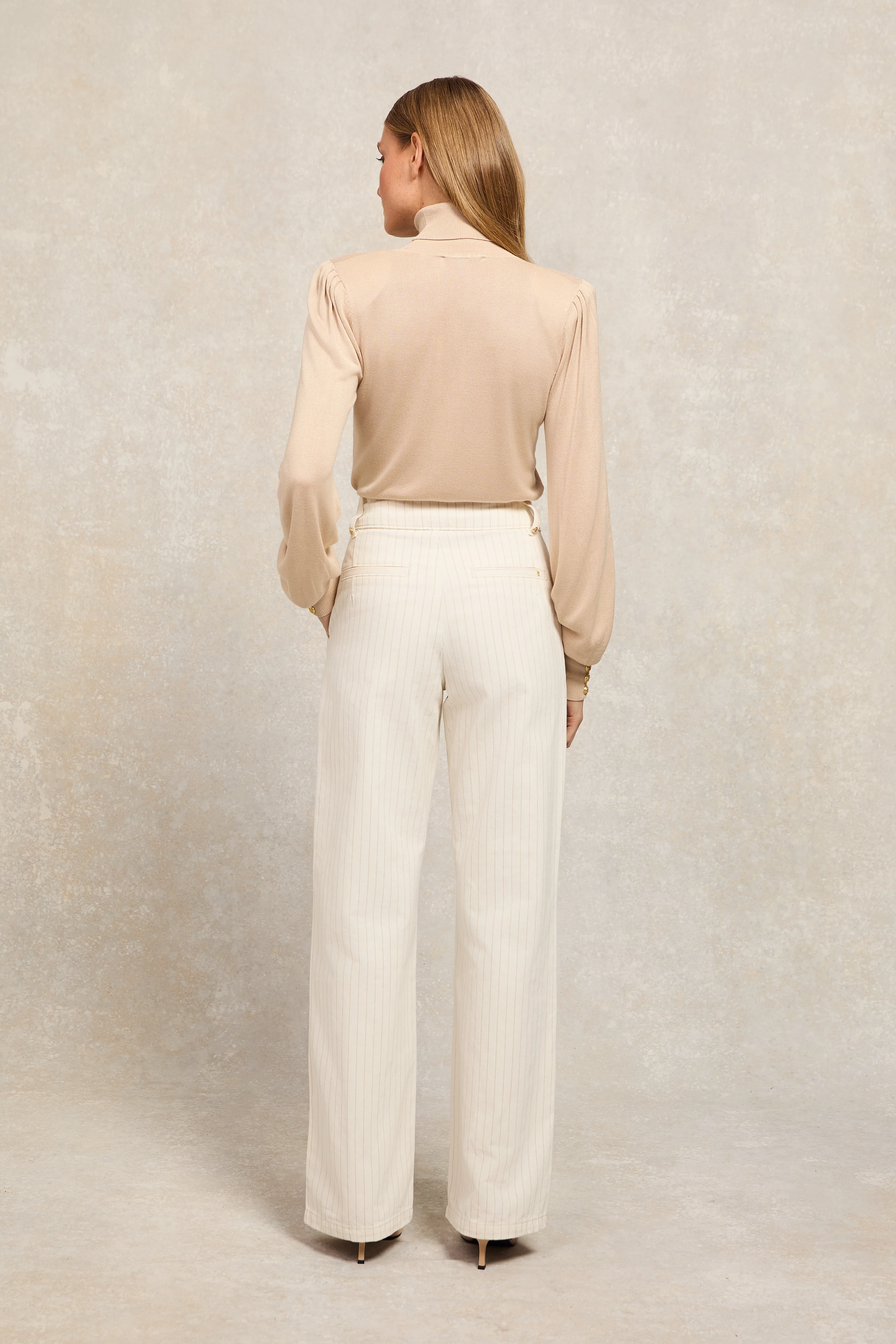 Tailored Wide Leg Jean (Ecru Stripe)