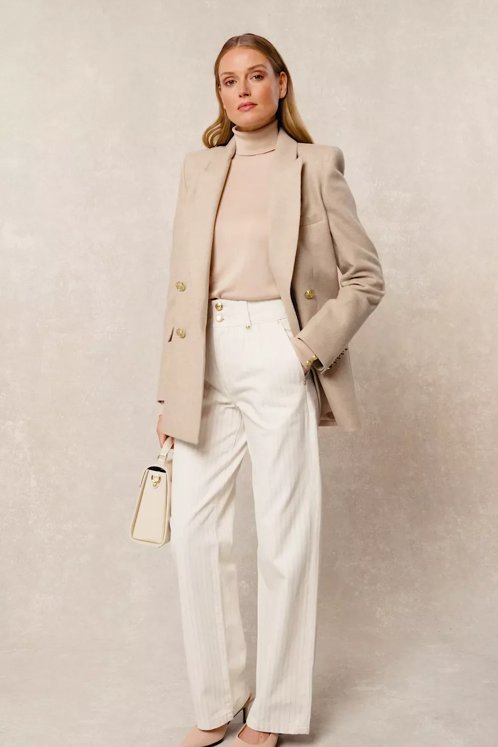 Tailored Wide Leg Jean (Ecru Stripe)