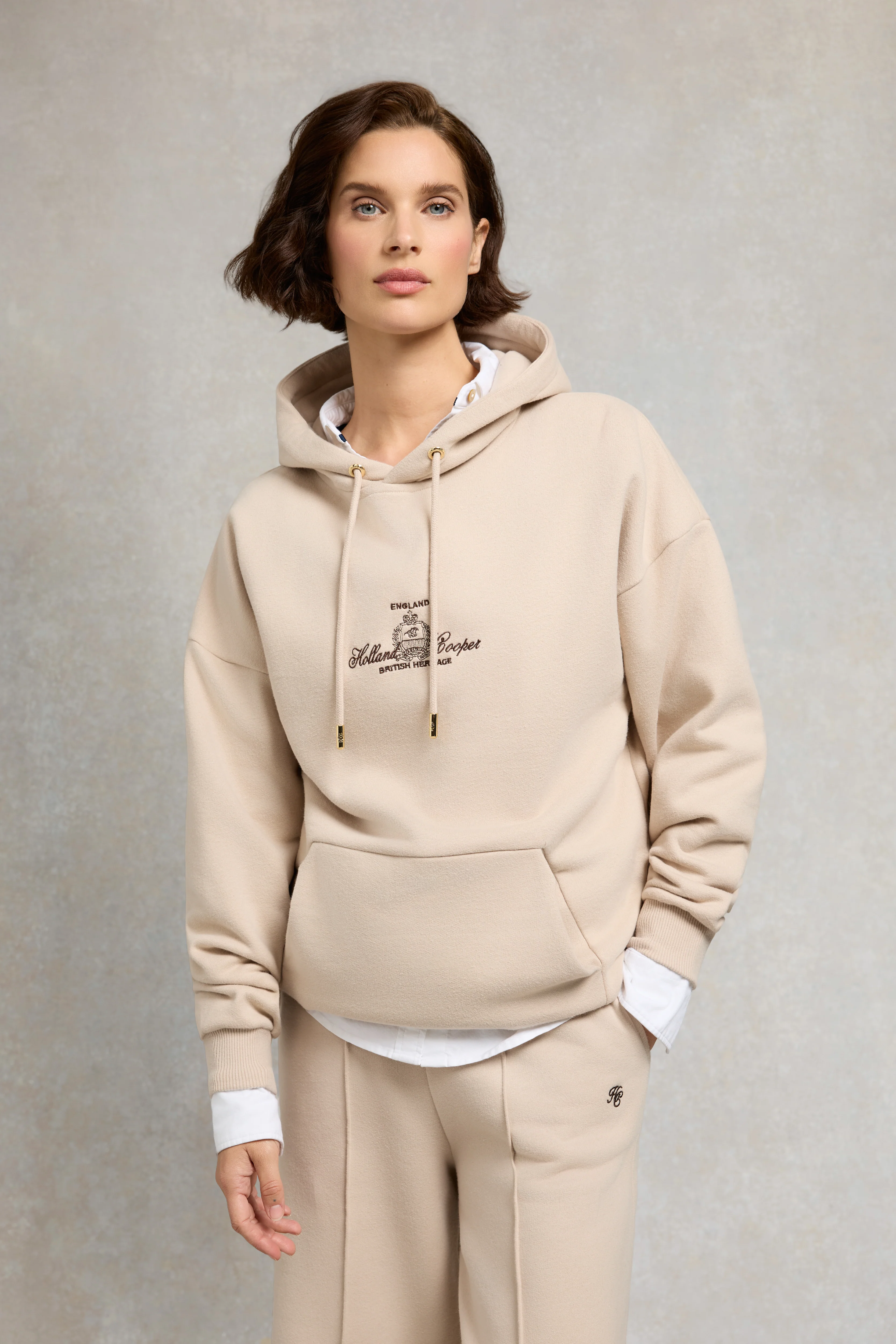 Relaxed Fit Script Hoodie (Stone)