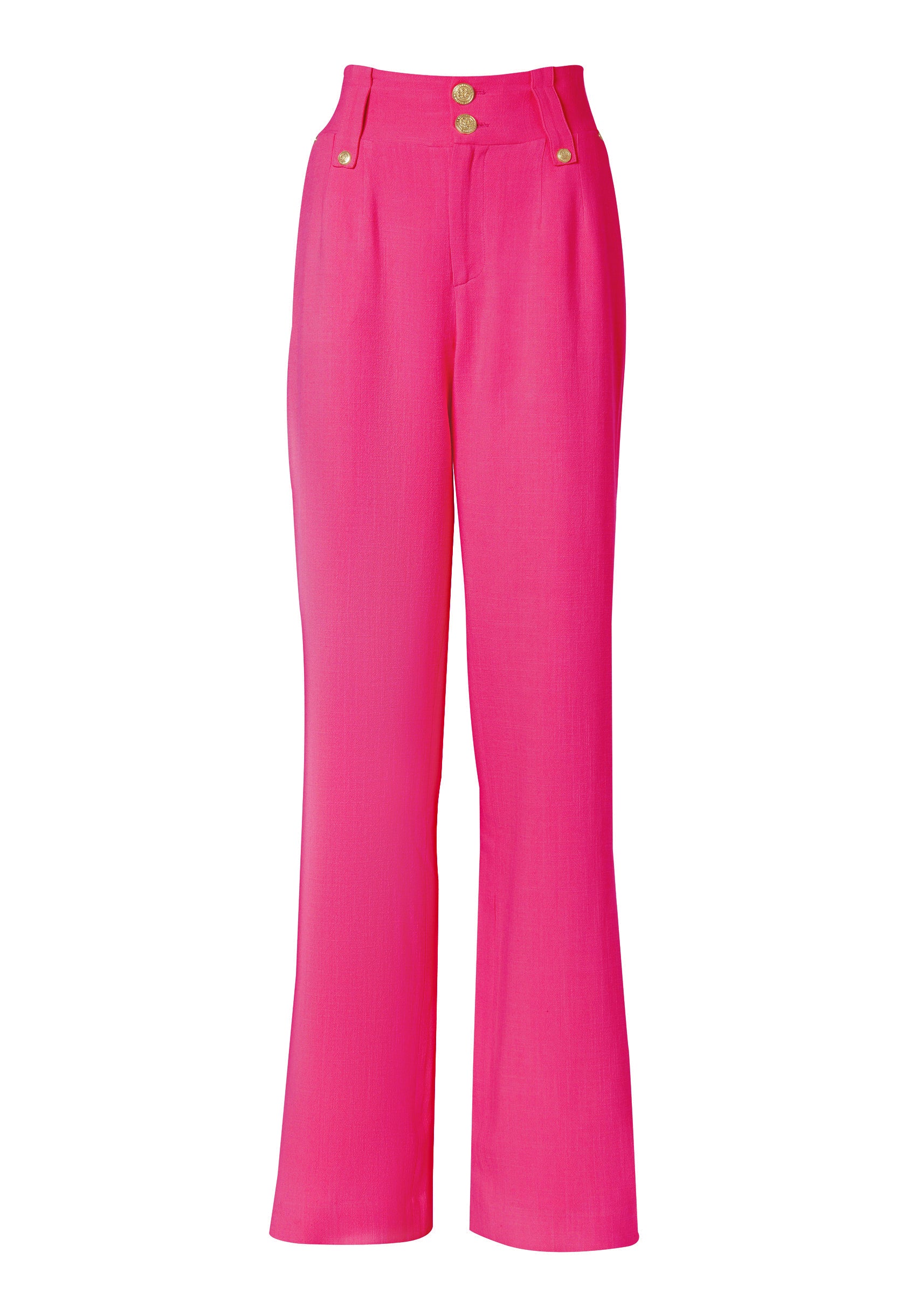 High Waisted Straight Trouser (Hot Pink Linen)