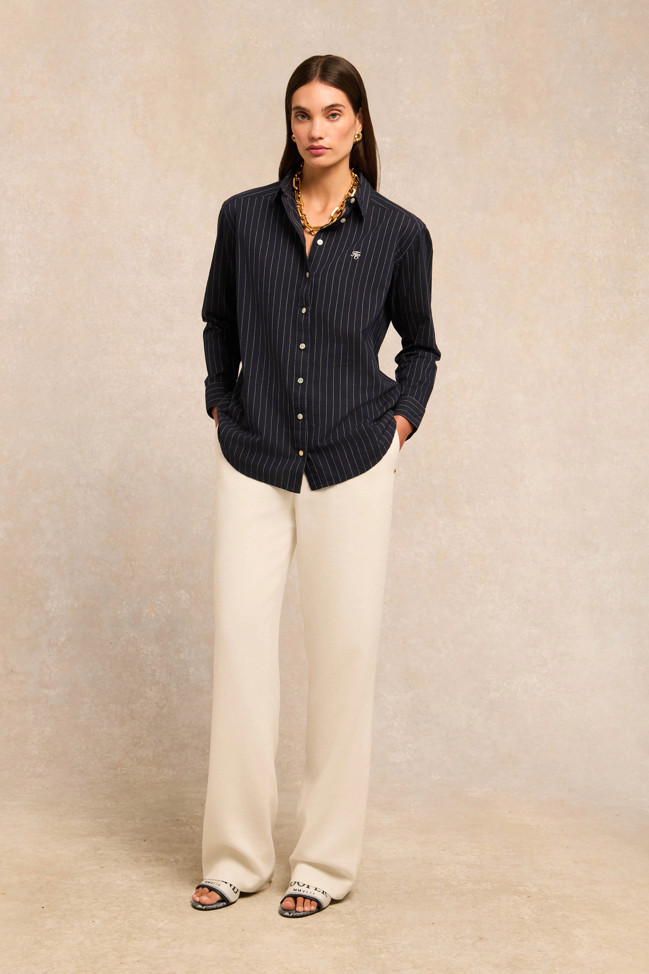 Athena Shirt (Navy Pinstripe)