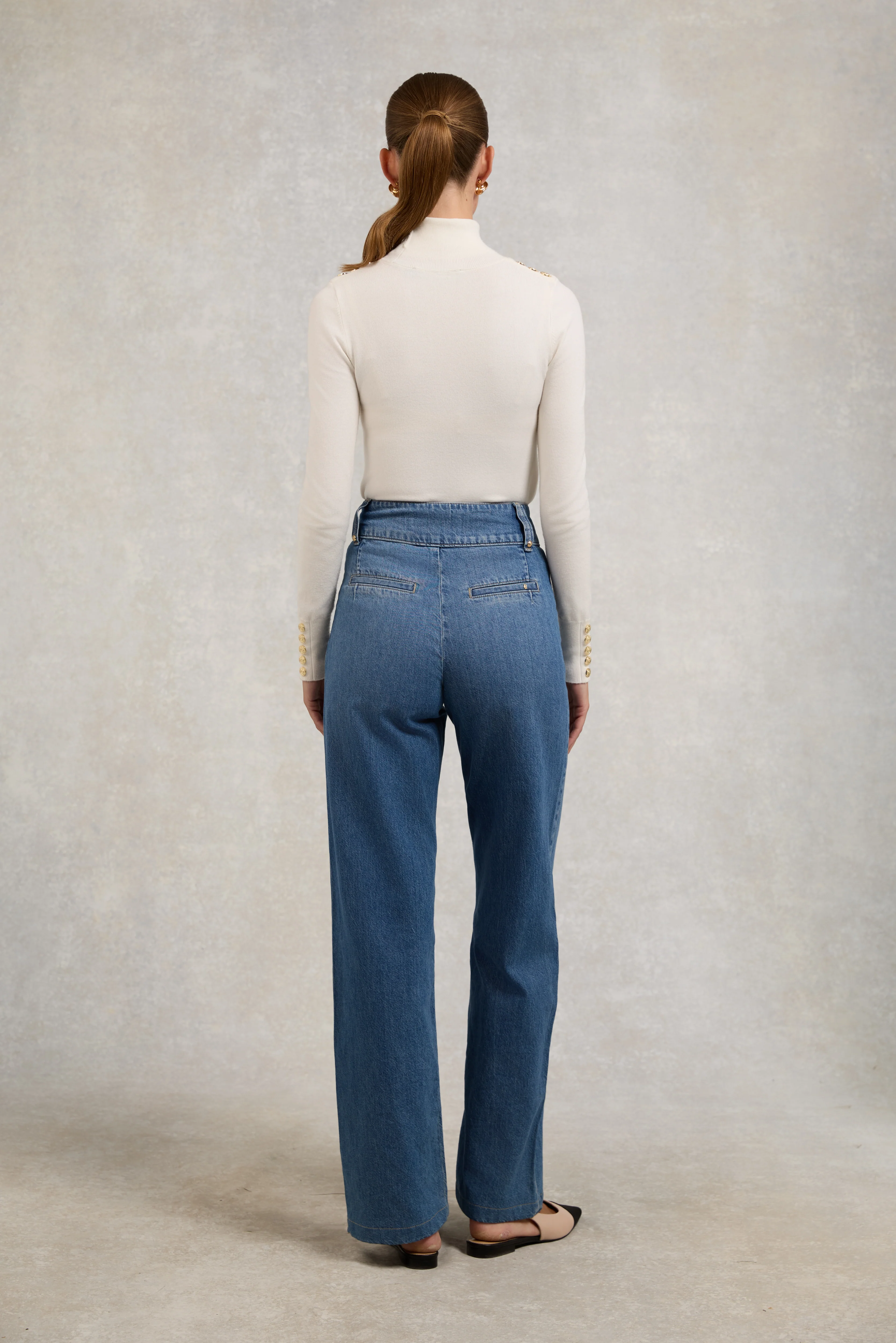 Buttoned Knit Roll Neck (Cream)