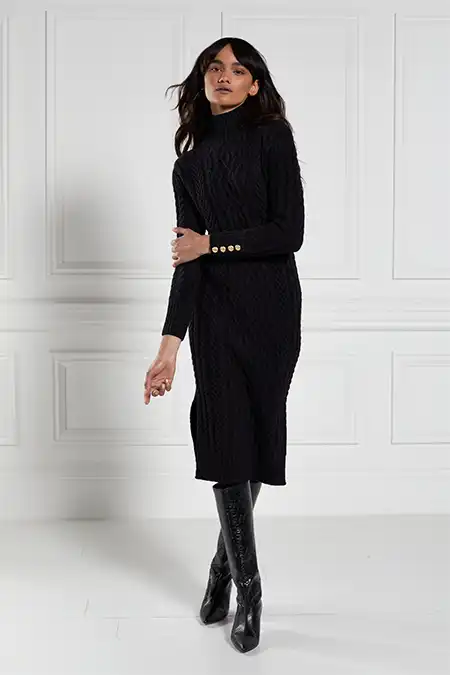 Windsor Cable Midi Dress (Black)