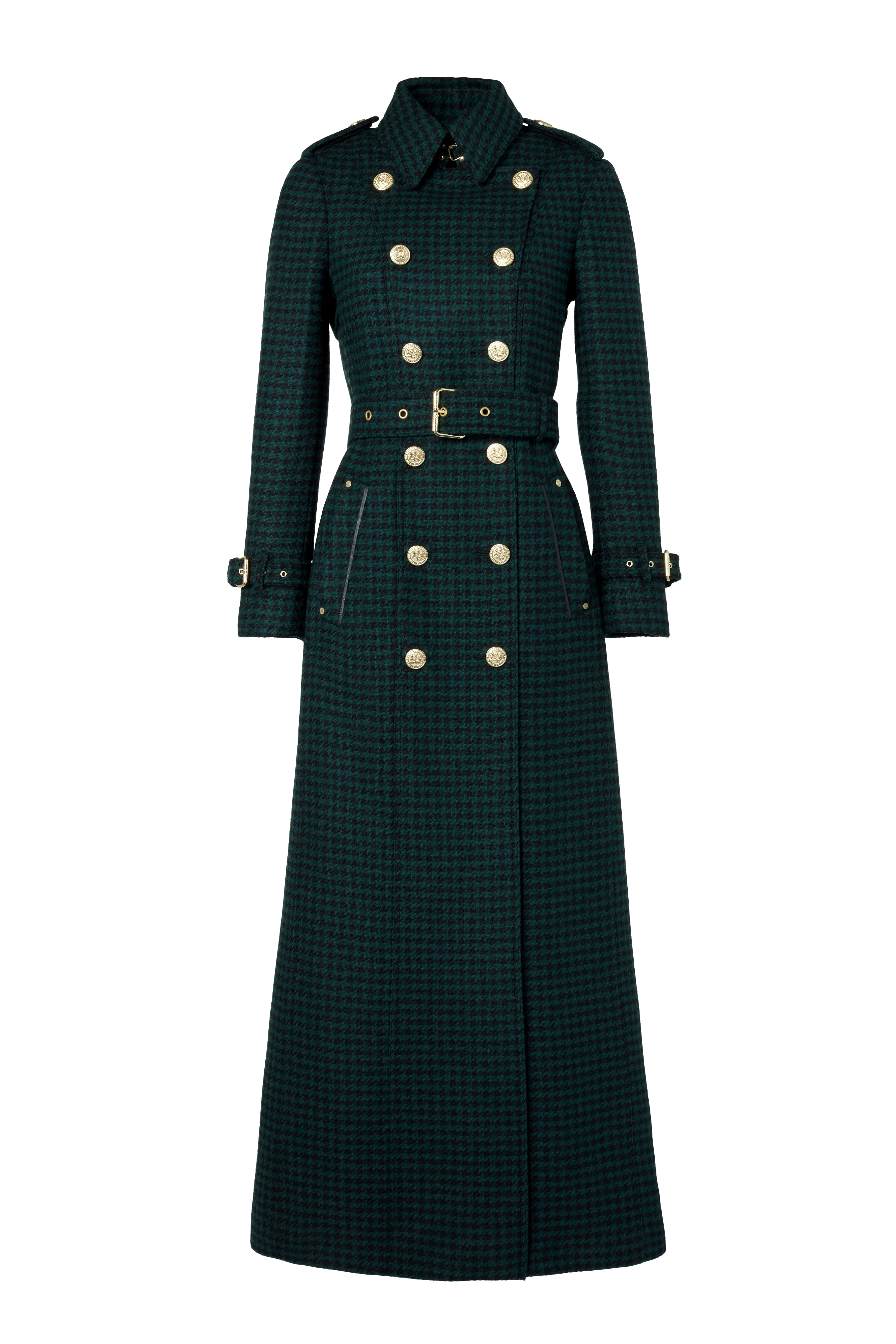 Full Length Marlborough Trench Coat (Emerald Houndstooth)