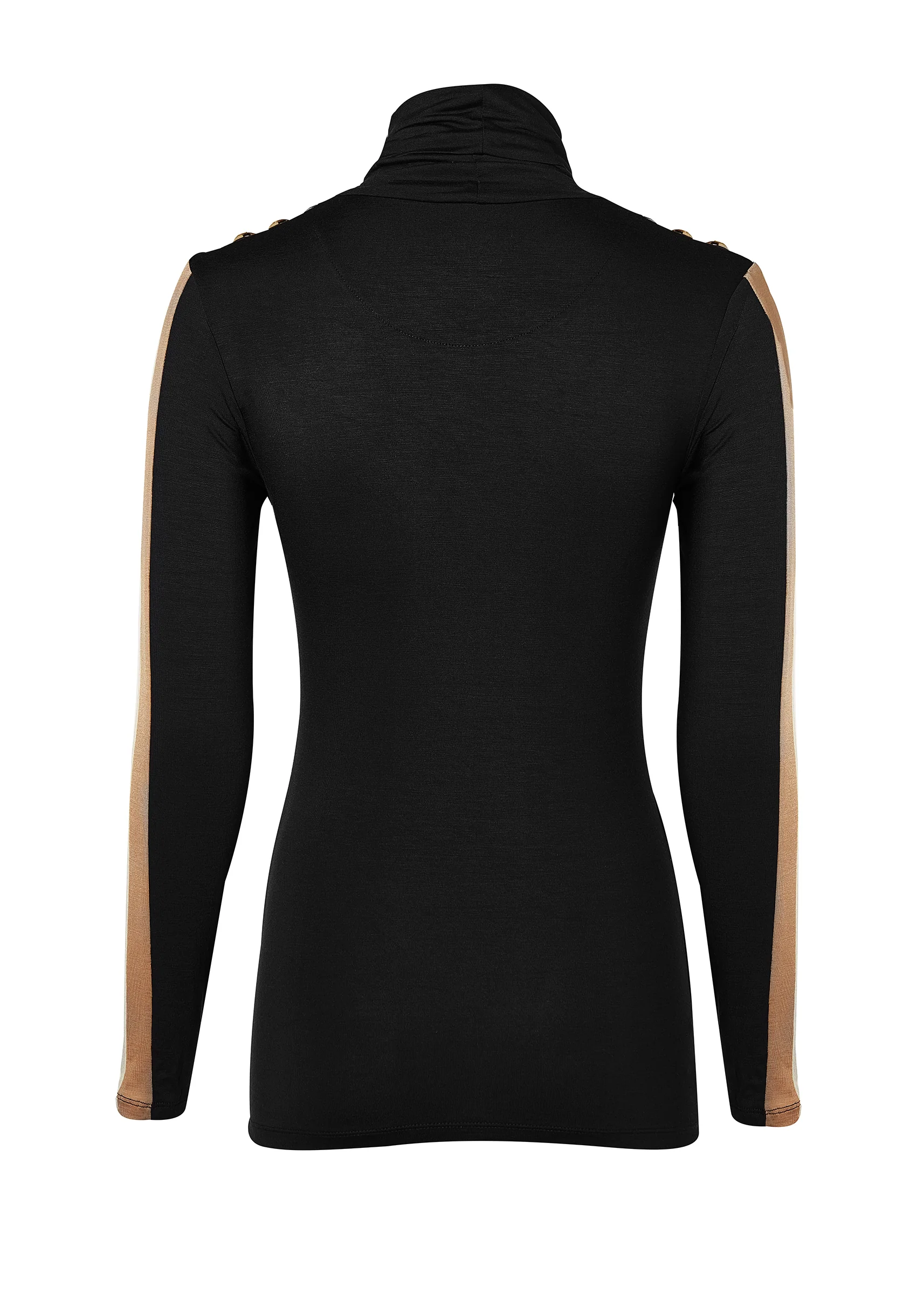 Panel Long Sleeve Roll Neck (Black Camel)