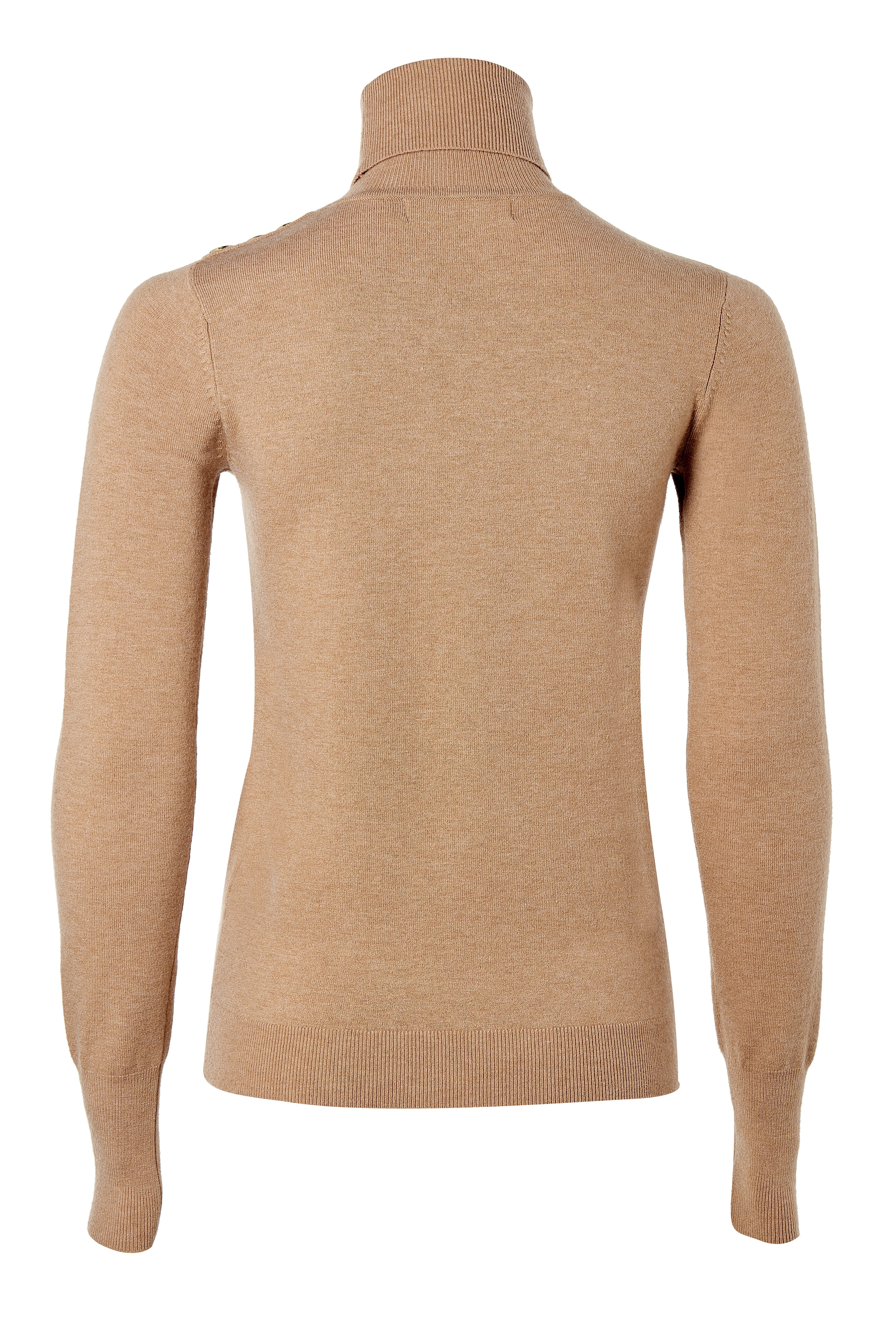 Buttoned Knit Roll Neck (Dark Camel)