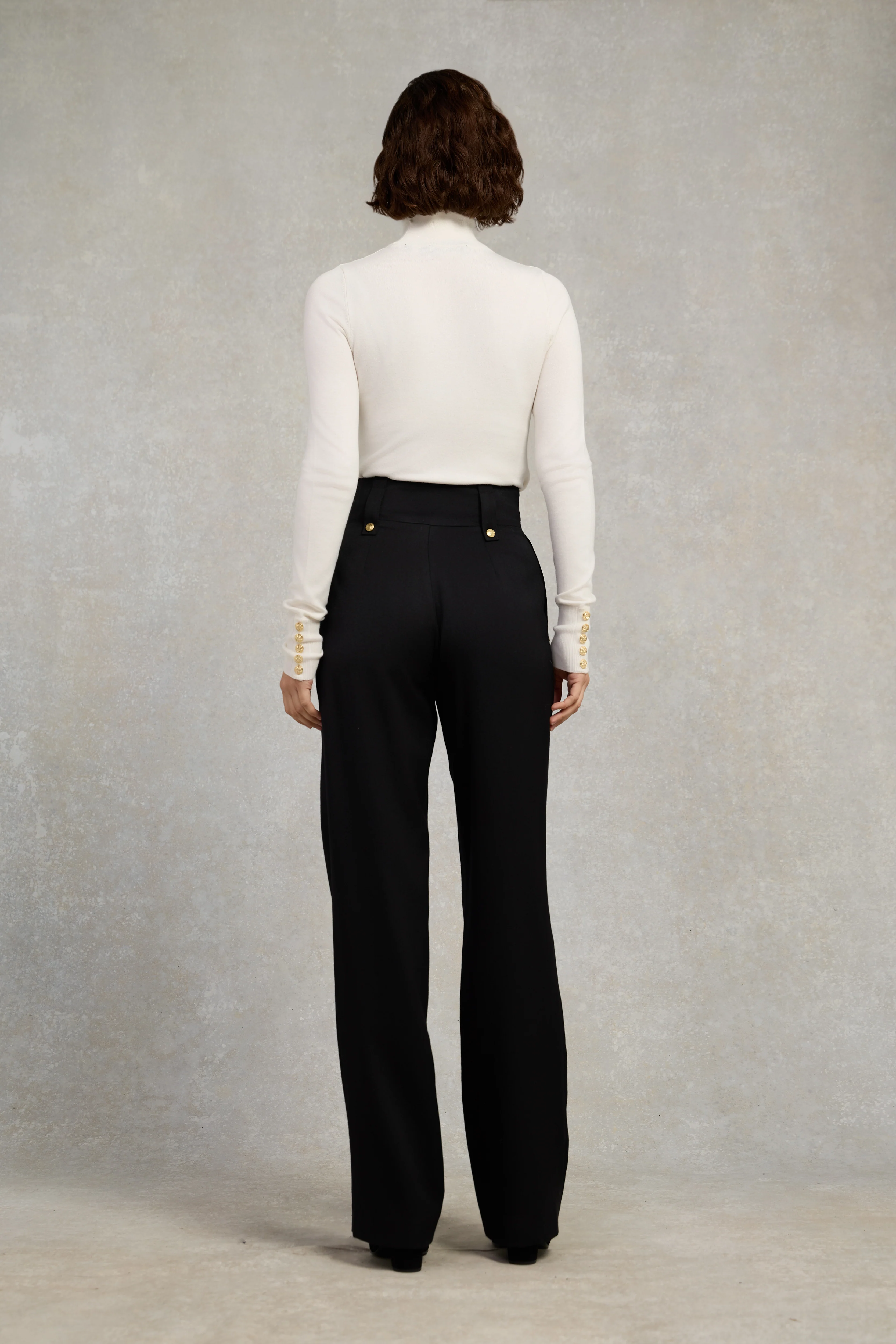 High Waisted Straight Trouser (Black Barathea)