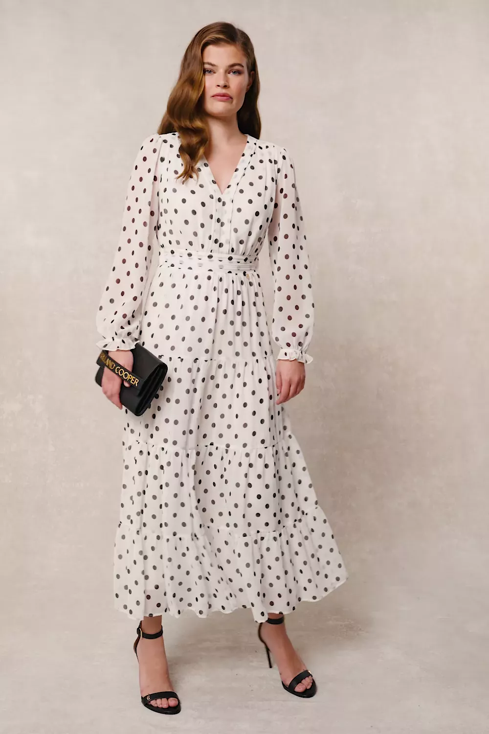 Bella Tiered Maxi Dress (White Black Polka Dot)