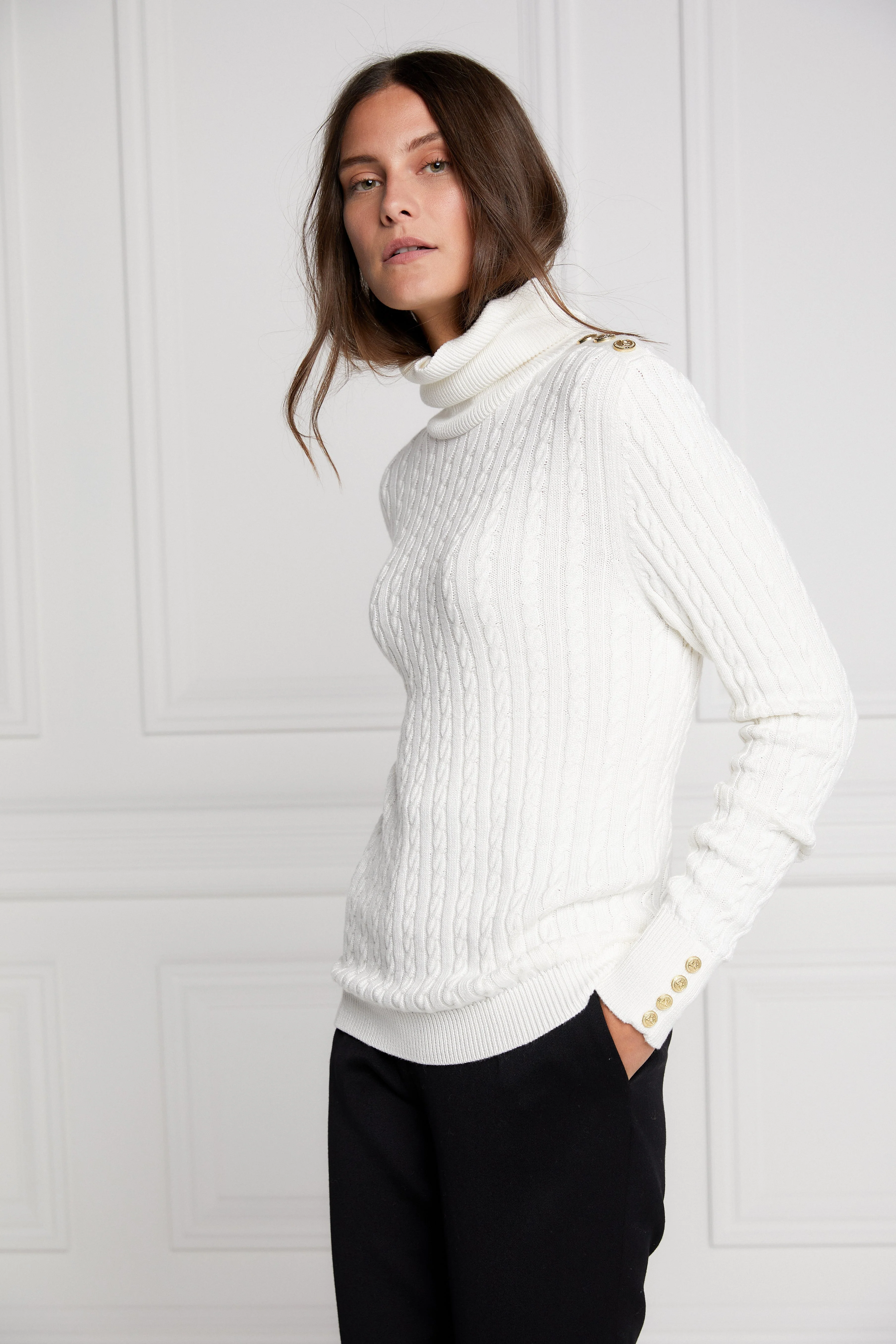 Seattle Roll Neck Cable Knit (Winter White)