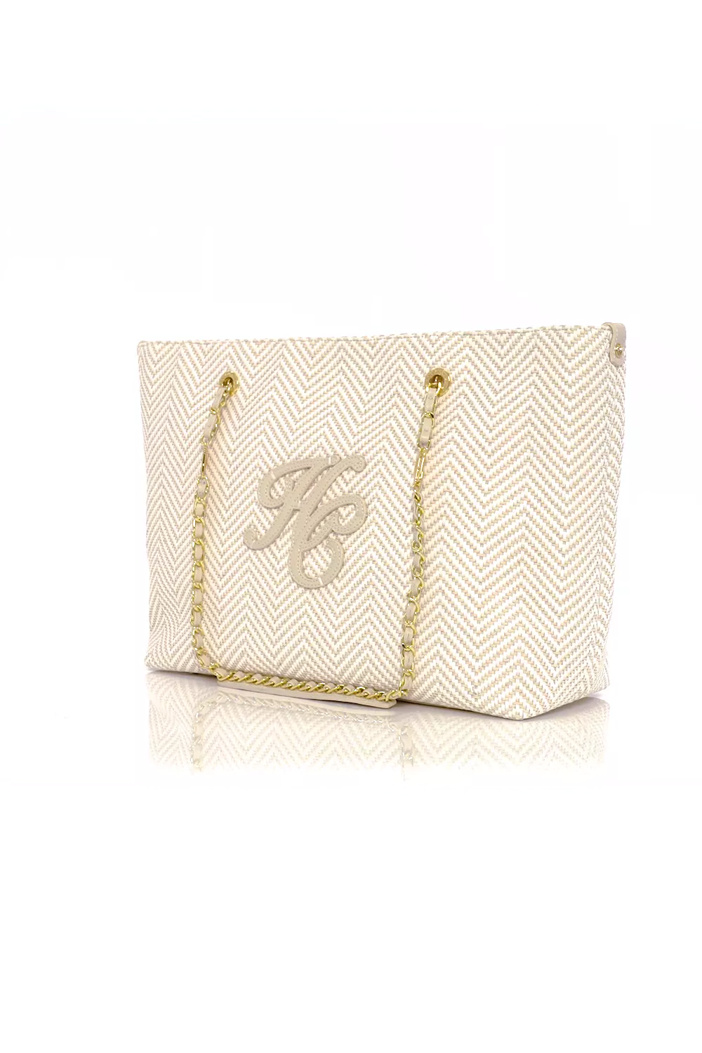 Amalfi Straw Tote (Cream Herringbone)