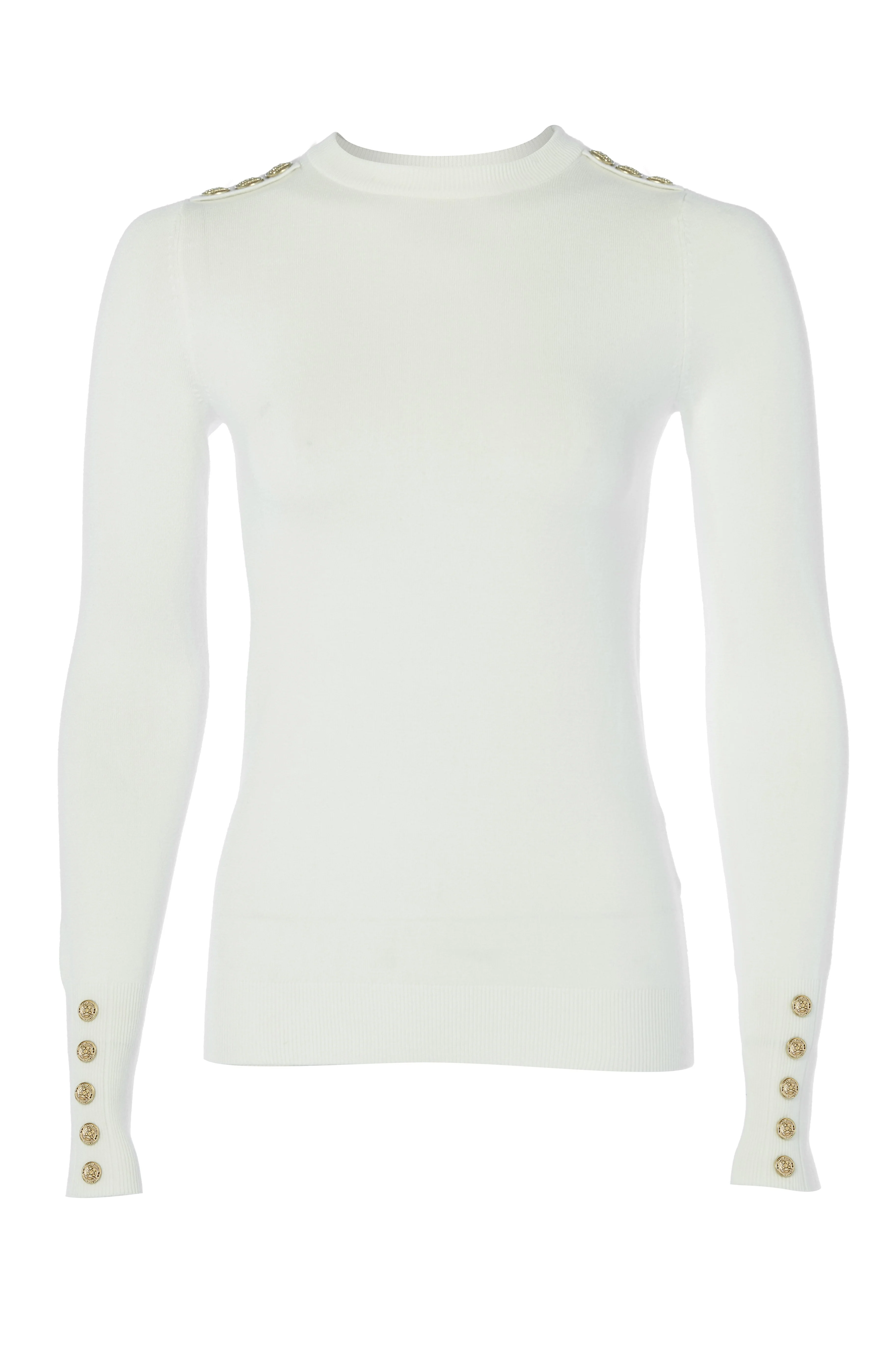 Buttoned Knit Crew Neck (Cream)