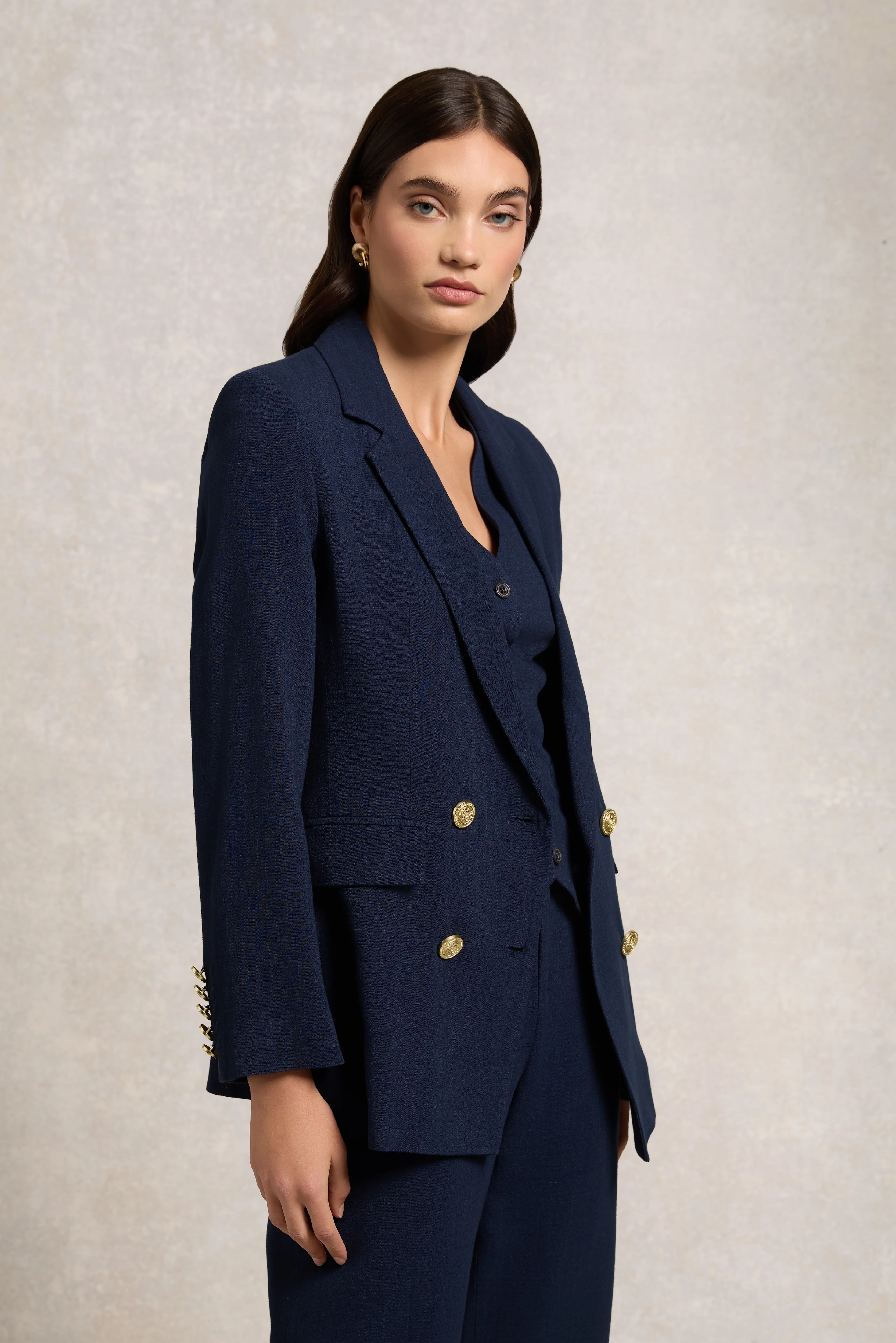 Double Breasted Blazer (Navy Linen)