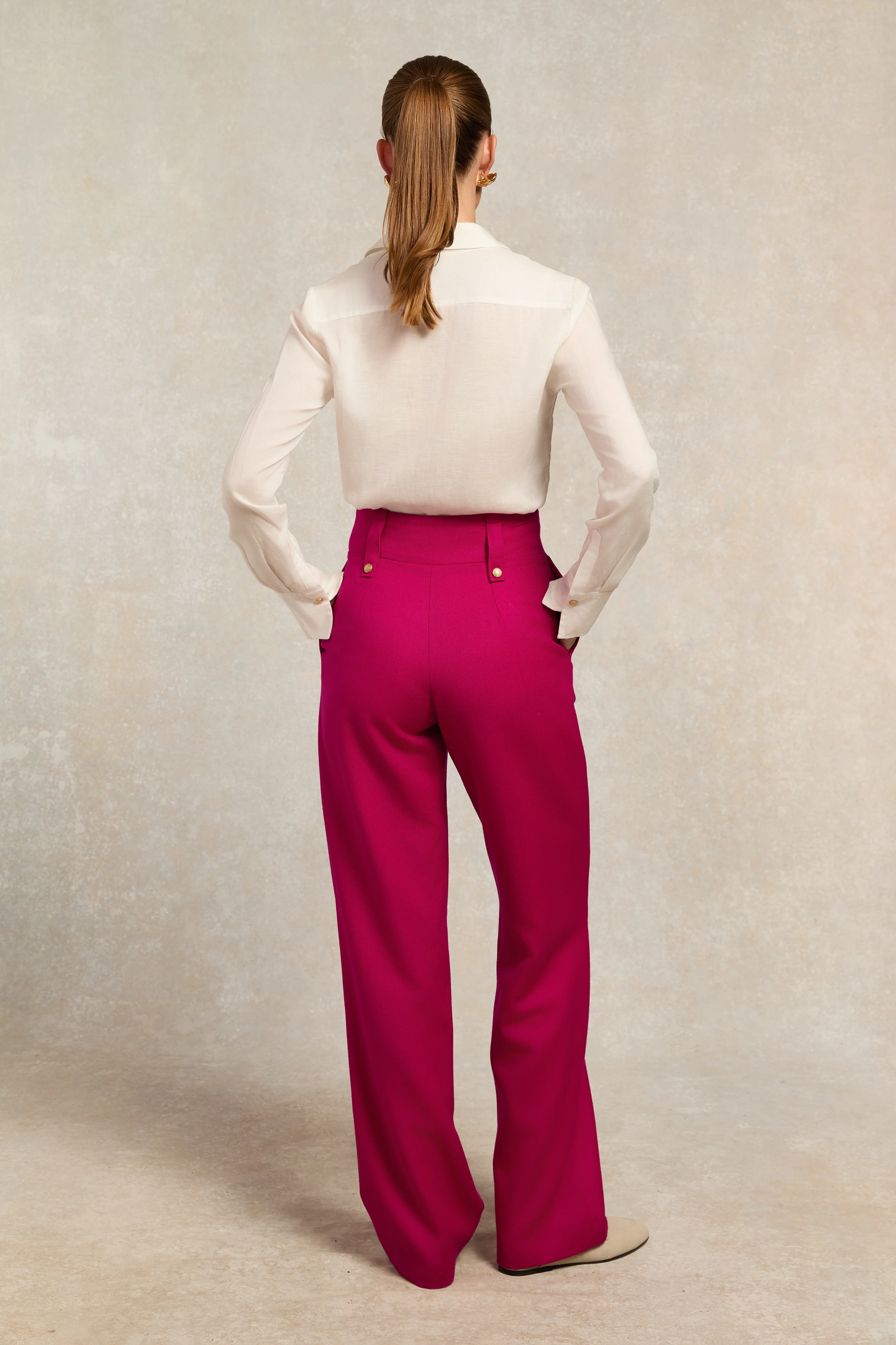 High Waisted Straight Trouser (Hot Pink Barathea)