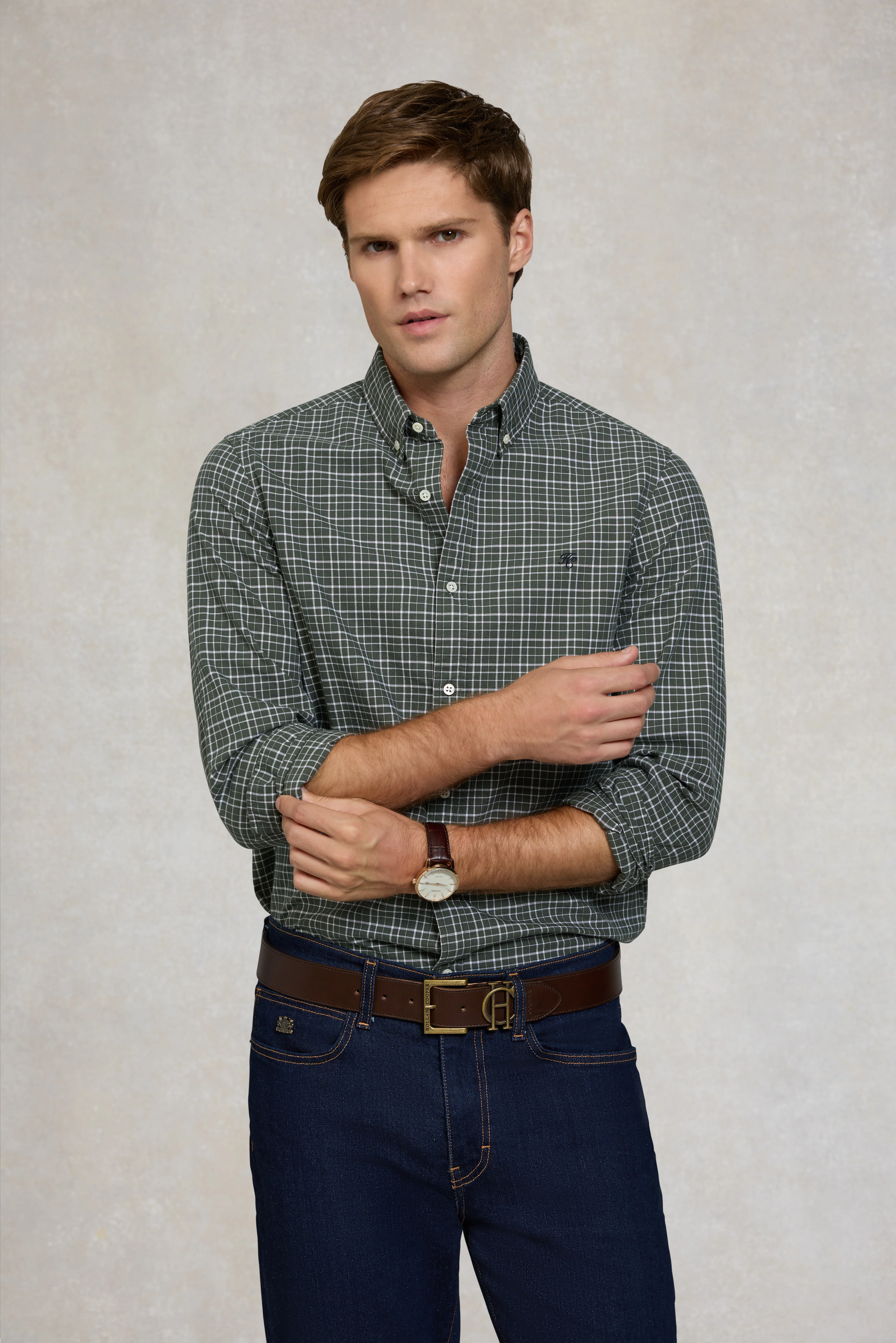 Men's Classic Woven Button Down Shirt (Henridge Emerald)