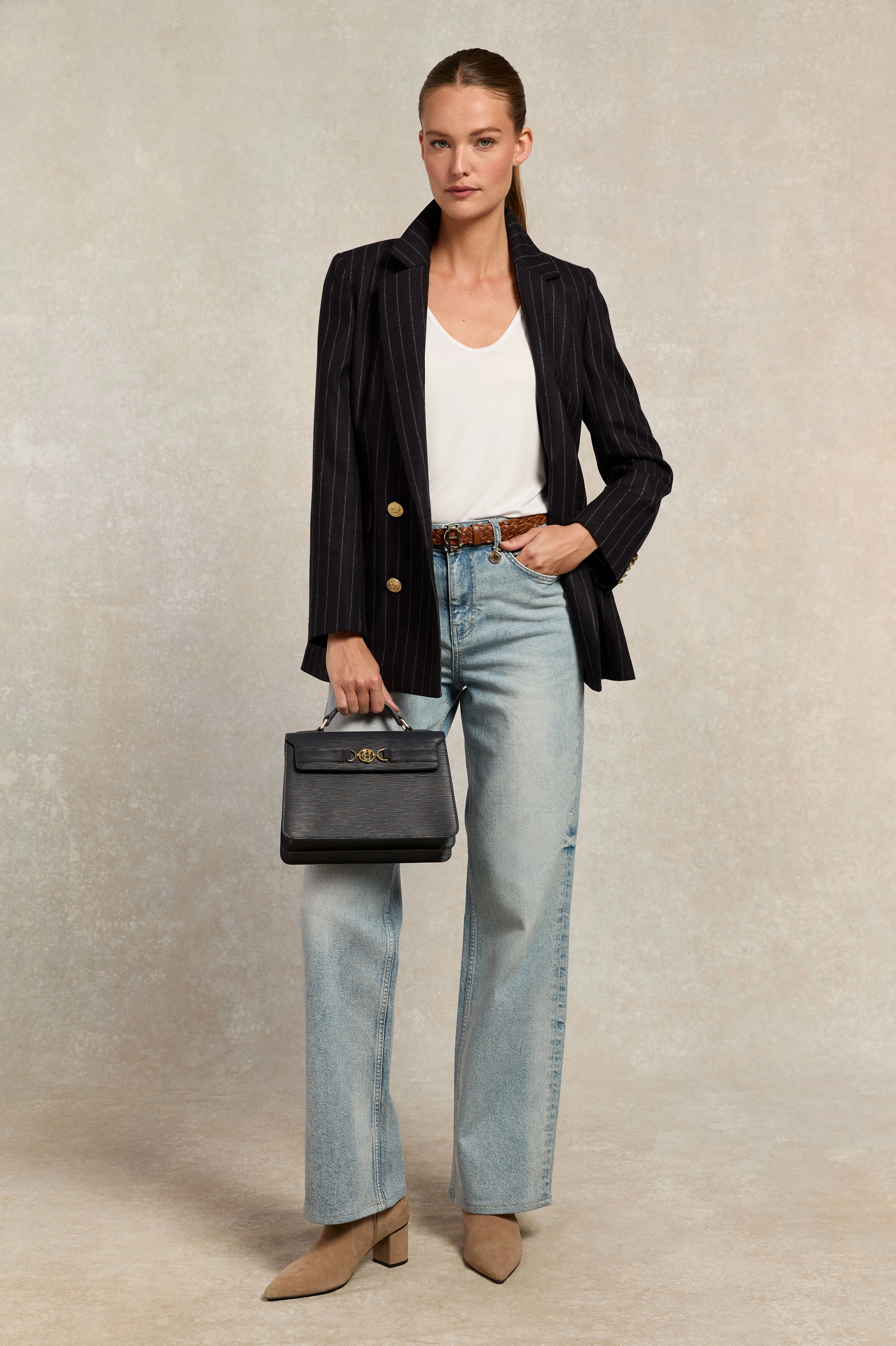 Double Breasted Blazer (Navy Chalk Pinstripe)