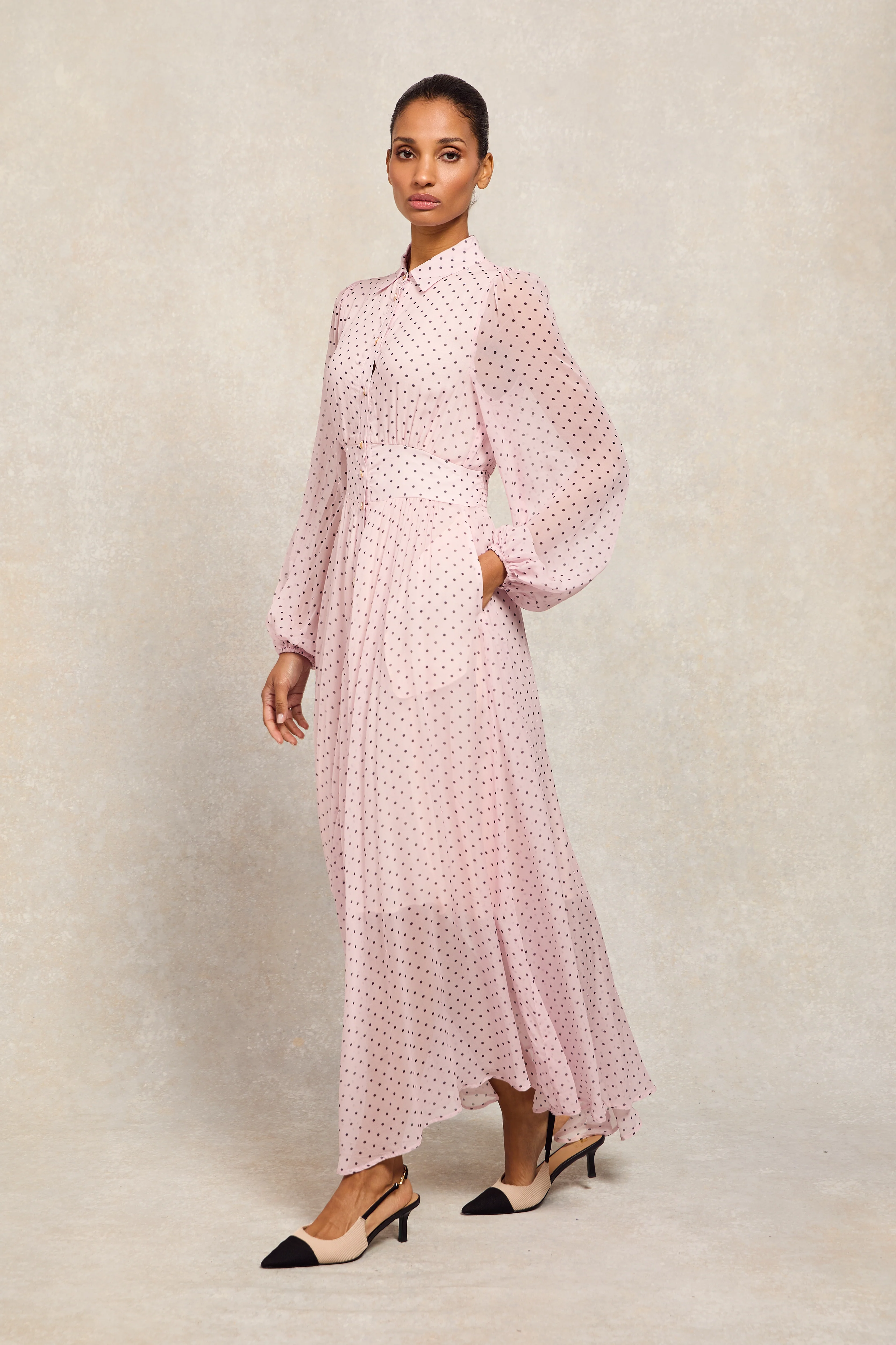 Paros Shirt Dress (Pink Polka Dot)