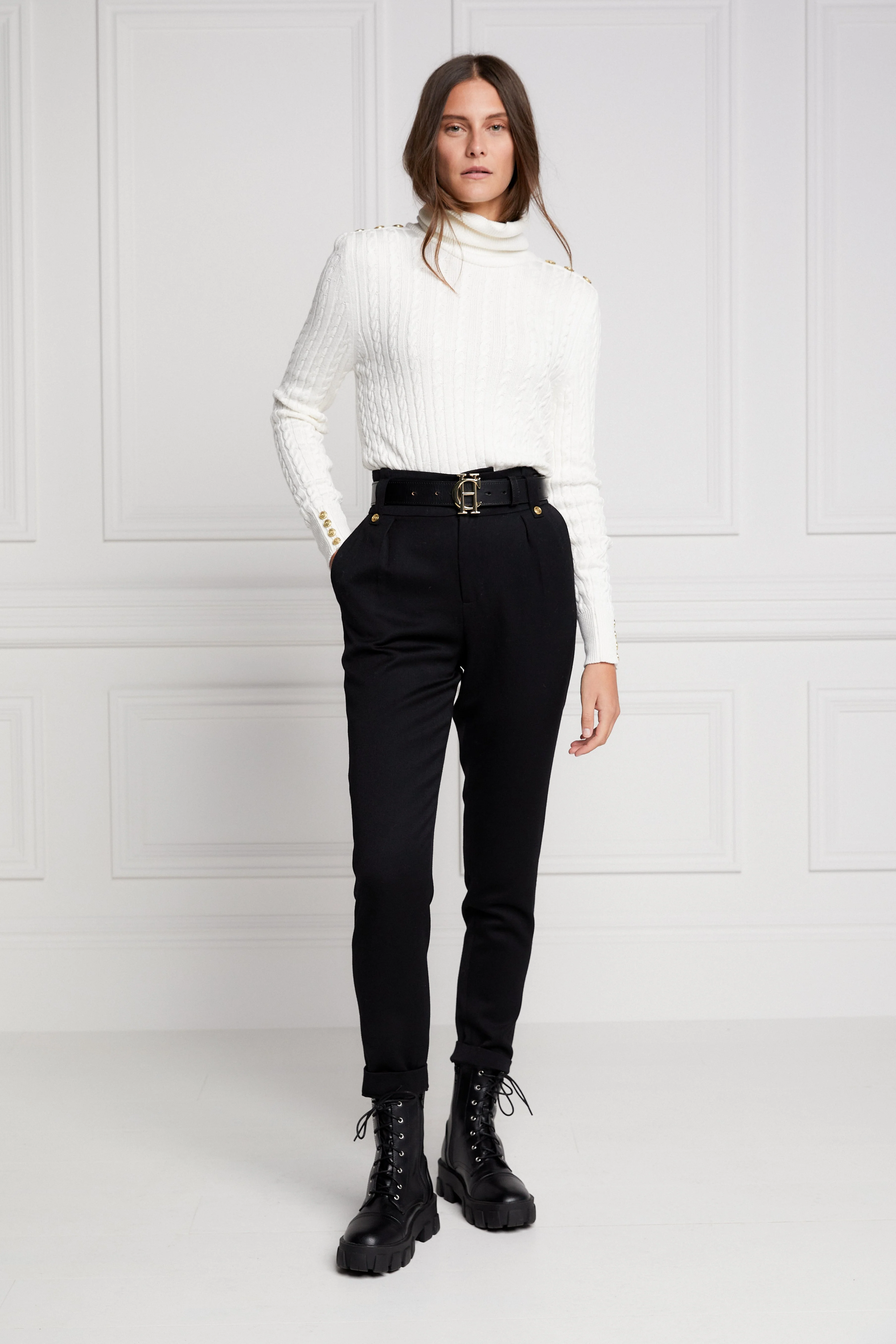 Seattle Roll Neck Cable Knit (Winter White)