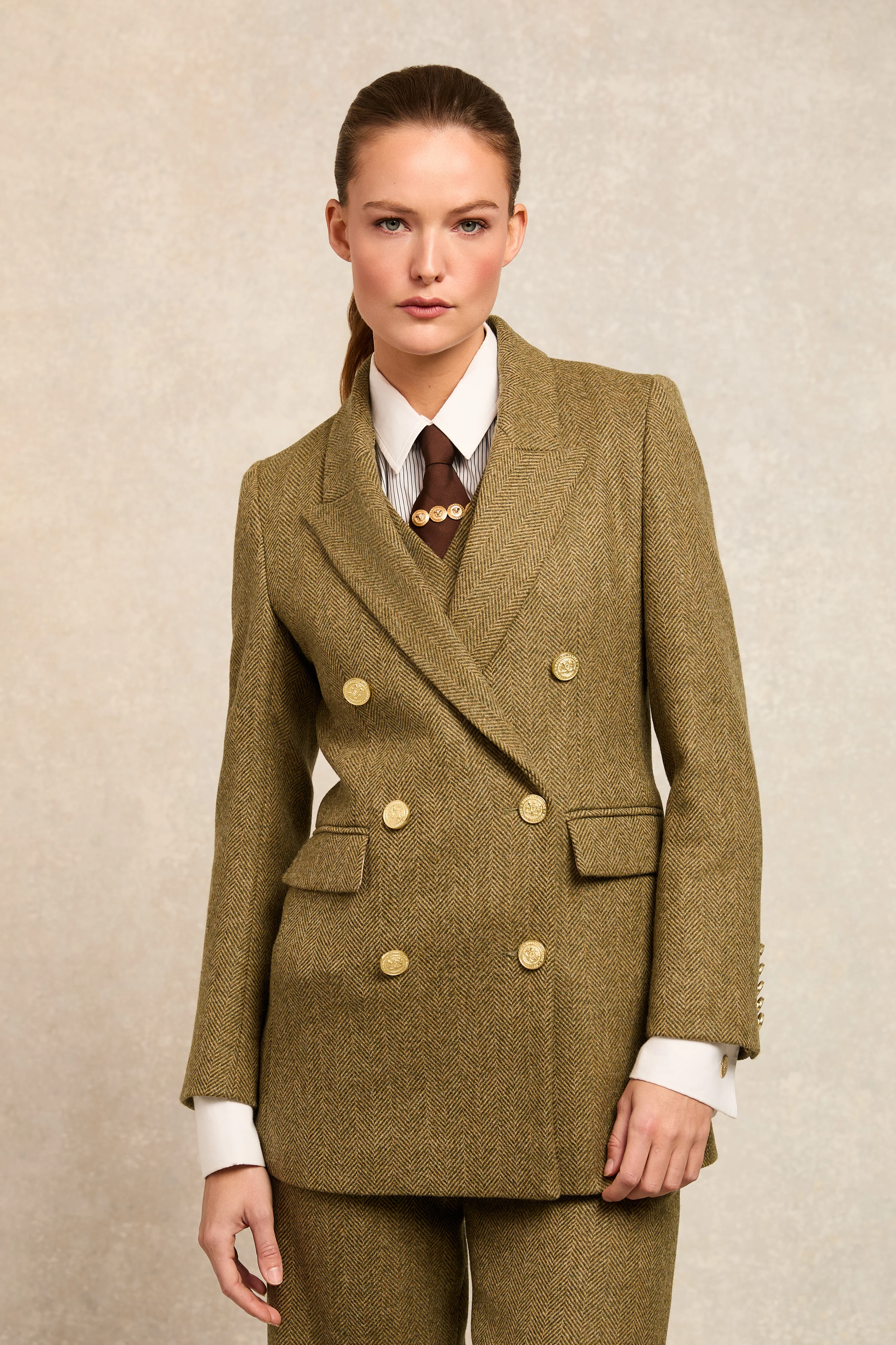 Kensington Double Breasted Blazer (Moss Herringbone)