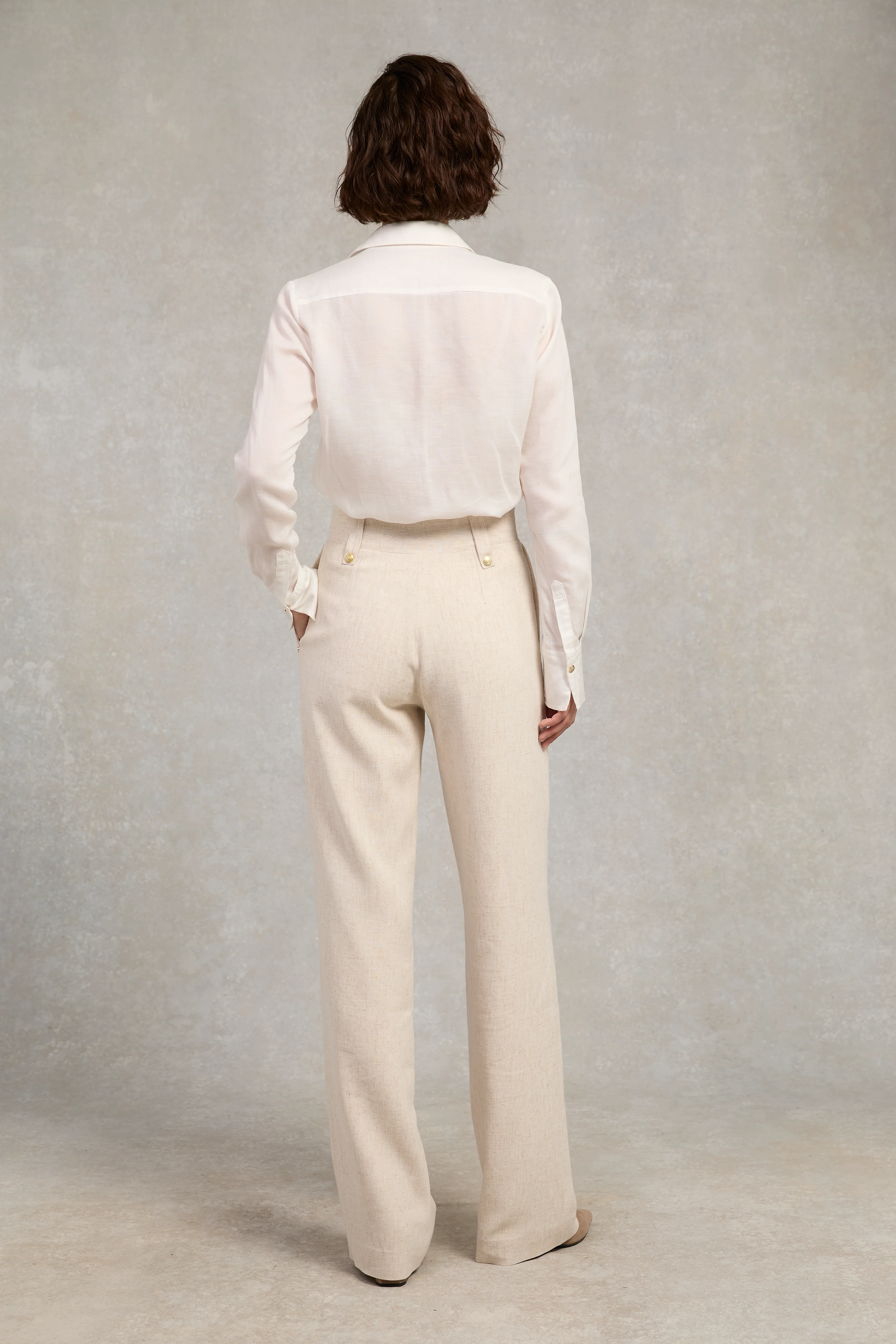 High Waisted Straight Trouser (Natural Linen)