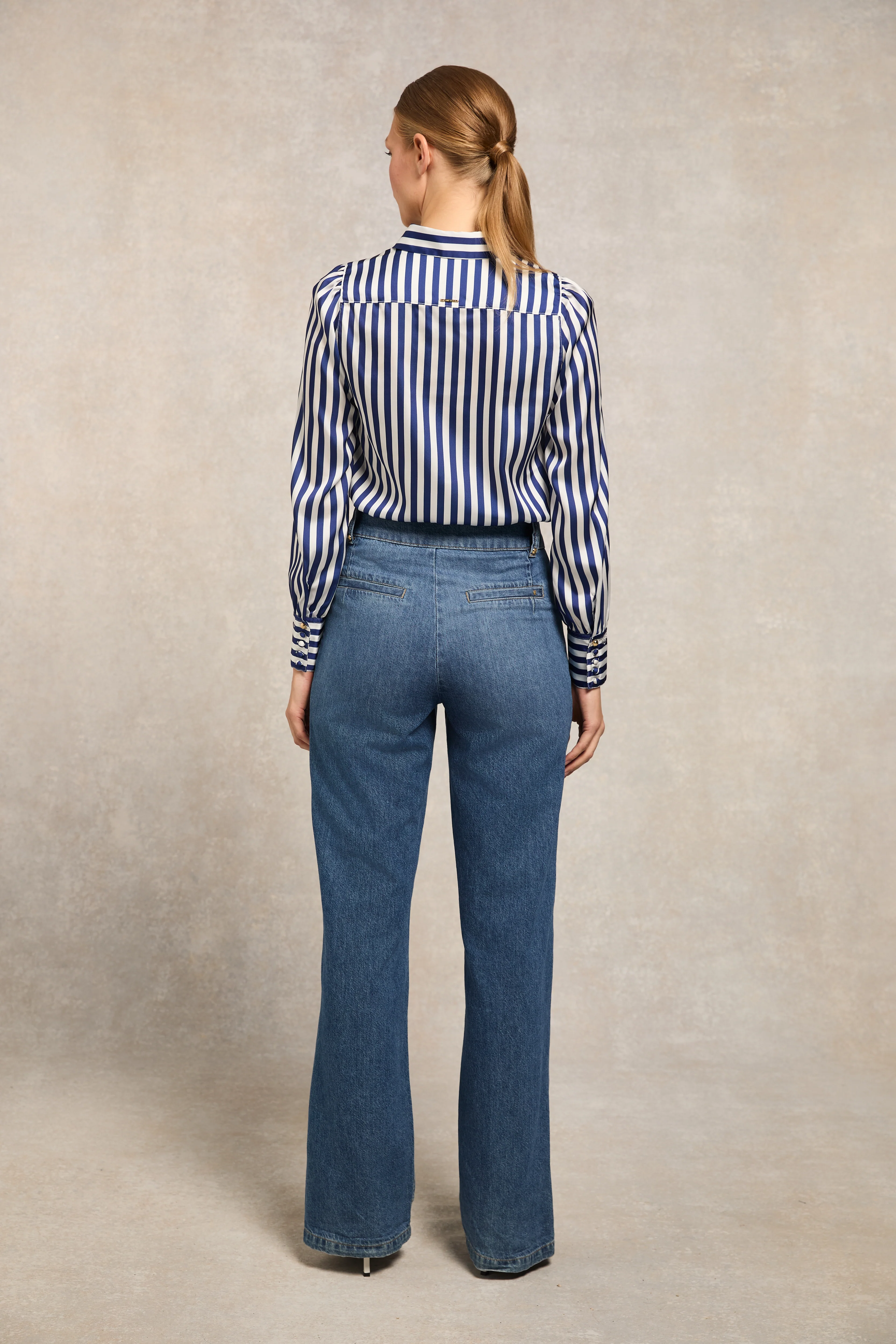 Isla Satin Shirt (Navy Stripe)