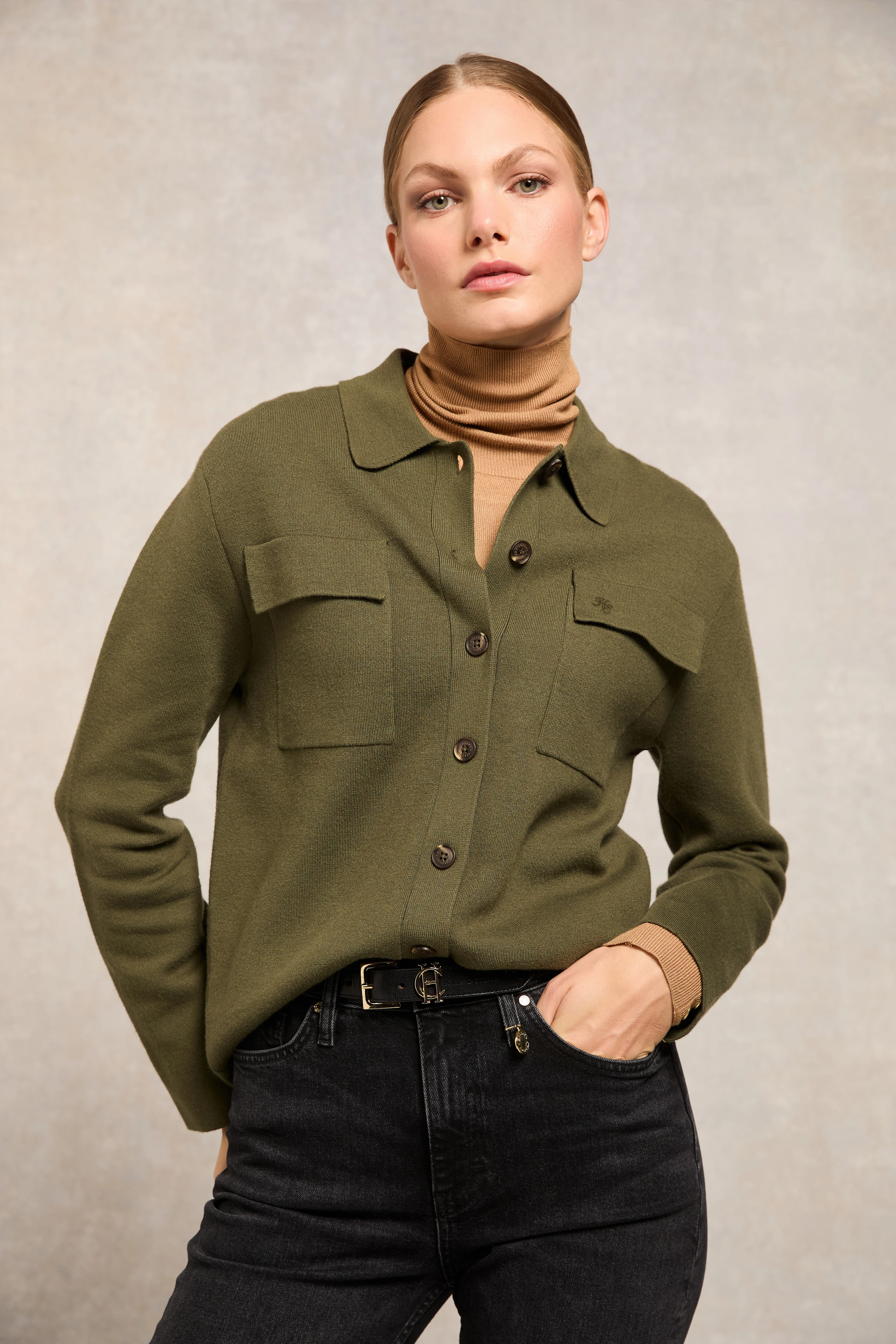 Maria Knitted Overshirt (Moss)