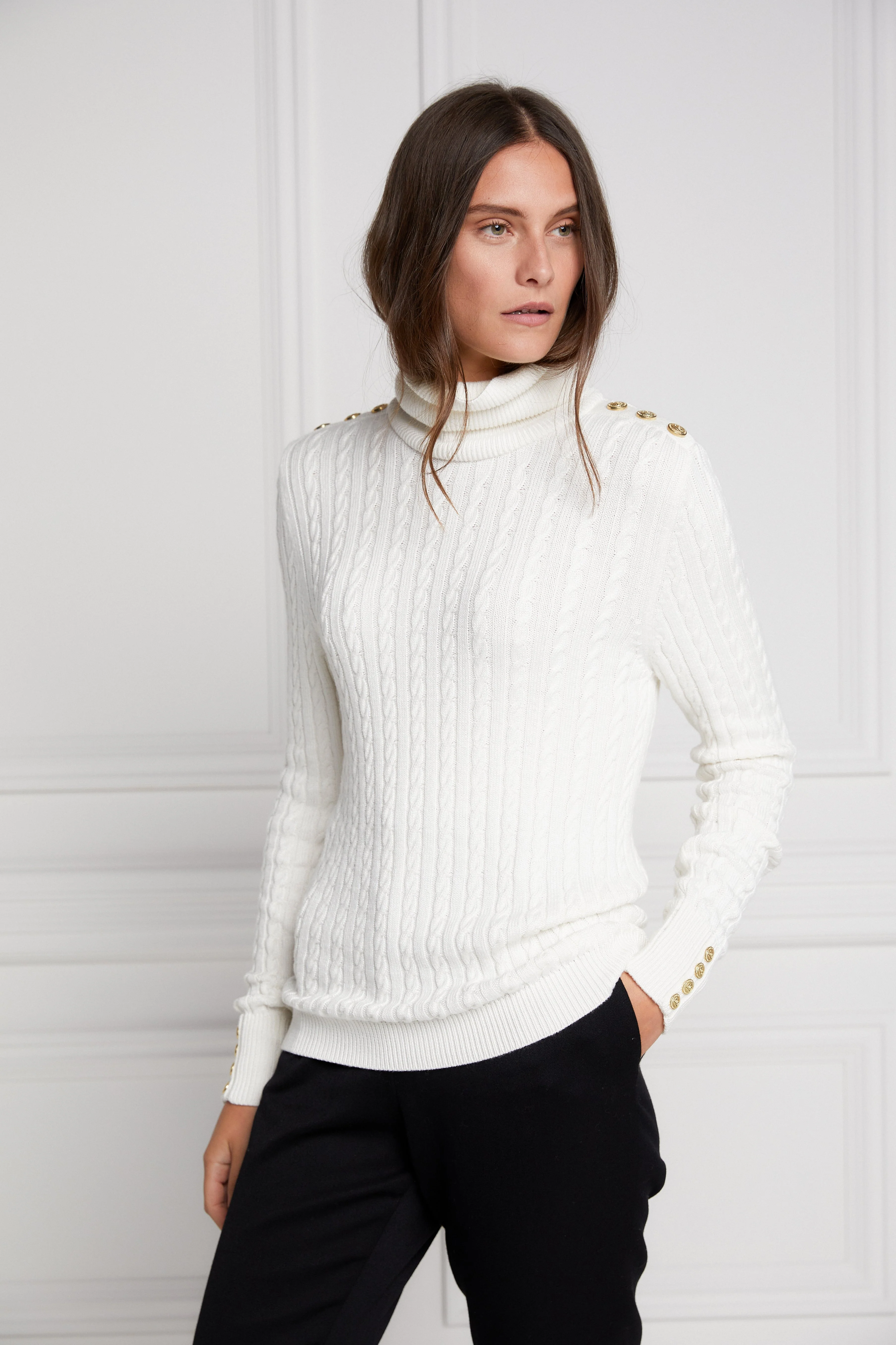 Seattle Roll Neck Cable Knit (Winter White)