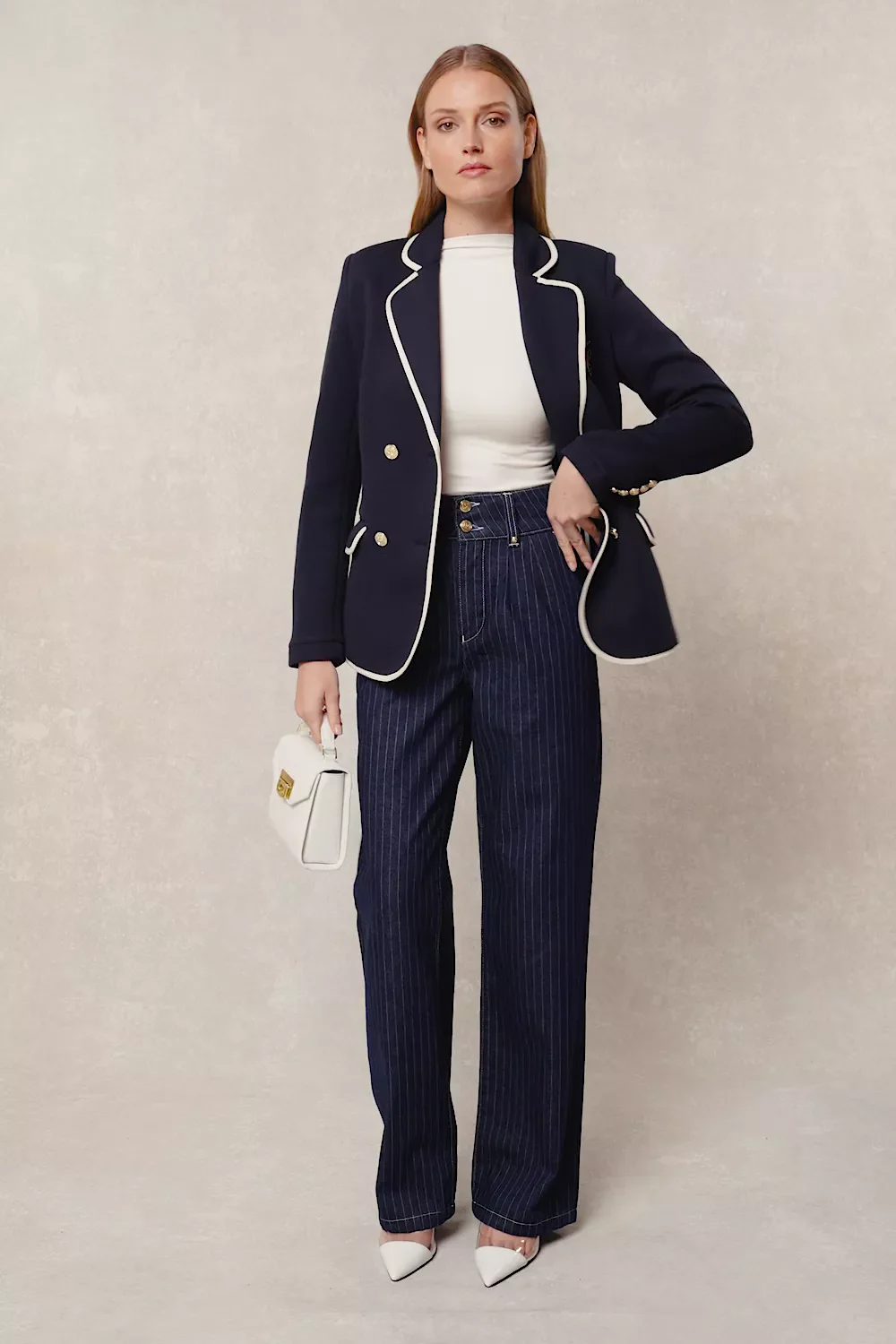 Tailored Wide Leg Jean (Indigo Stripe)