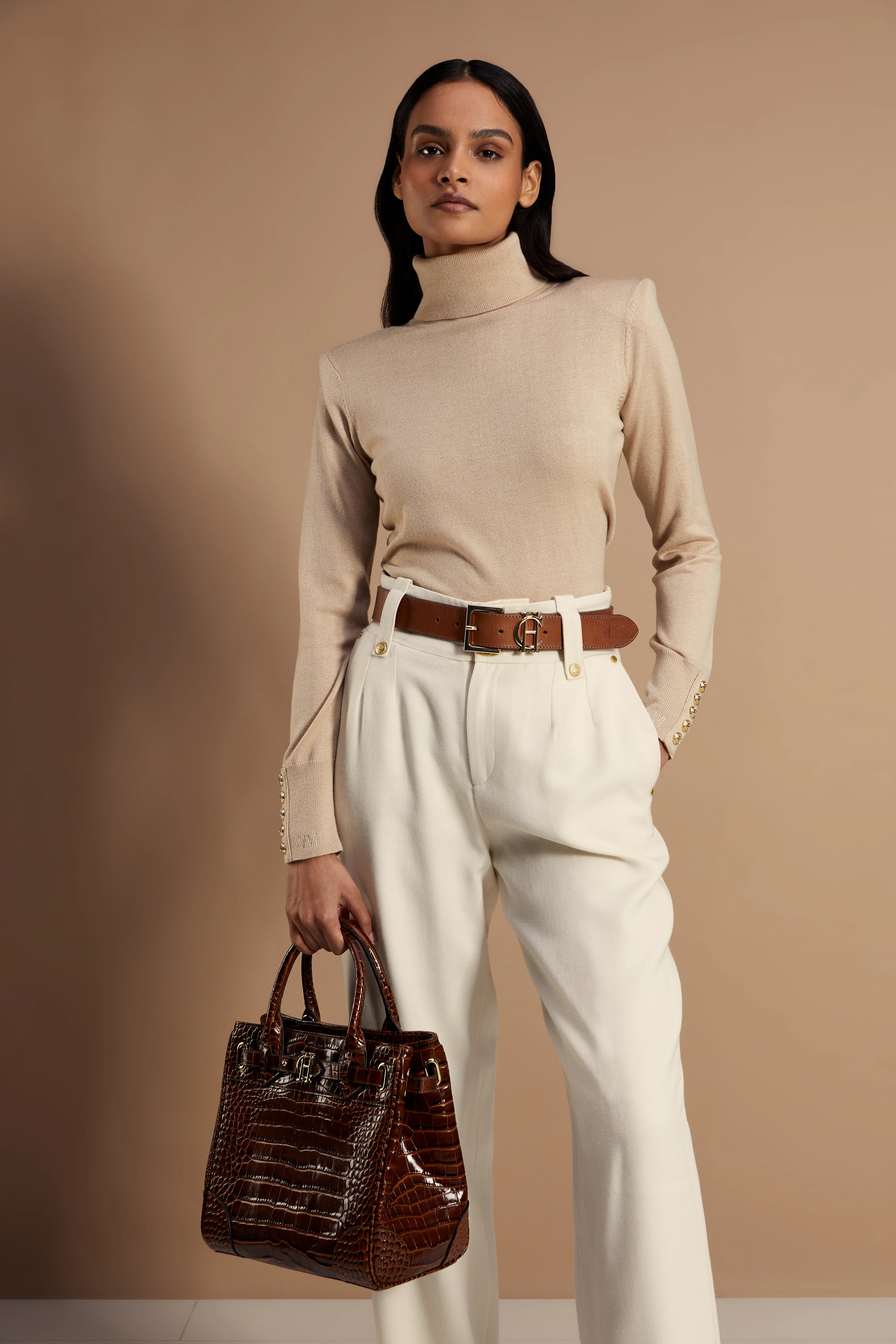 Victoria Cashmere Roll Neck (Stone)