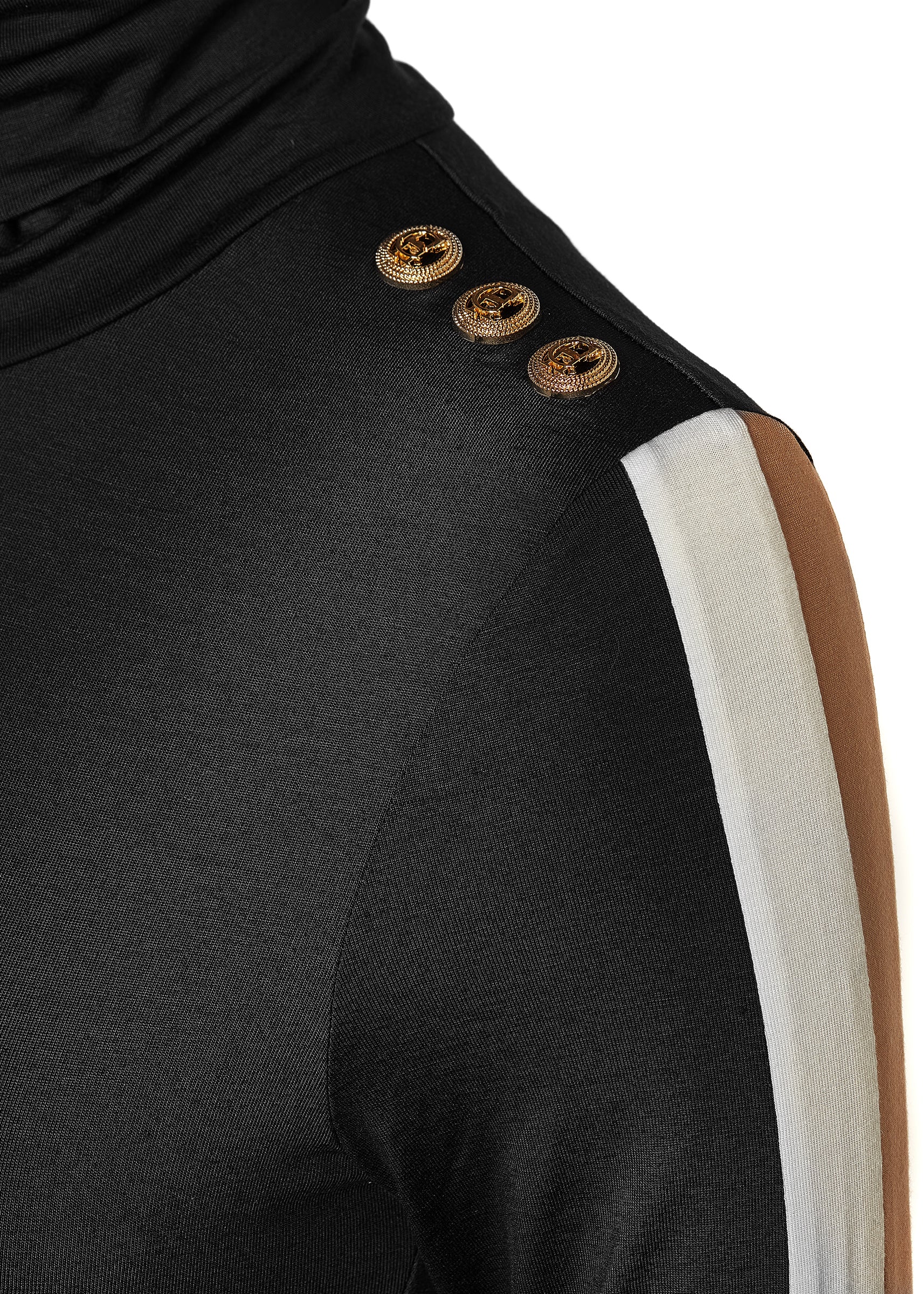 Panel Long Sleeve Roll Neck (Black Camel)