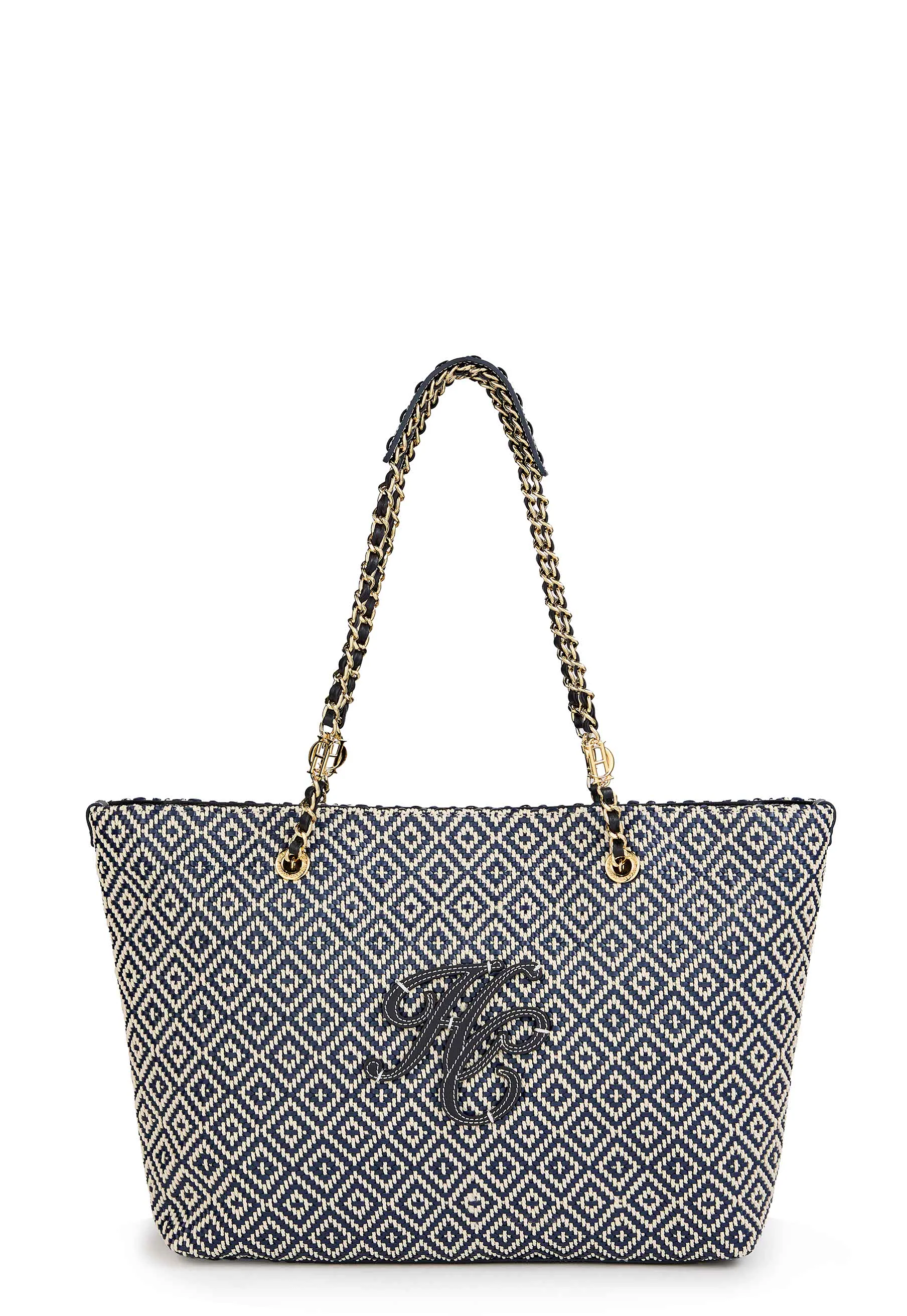 Amalfi Straw Tote (Navy Geo)