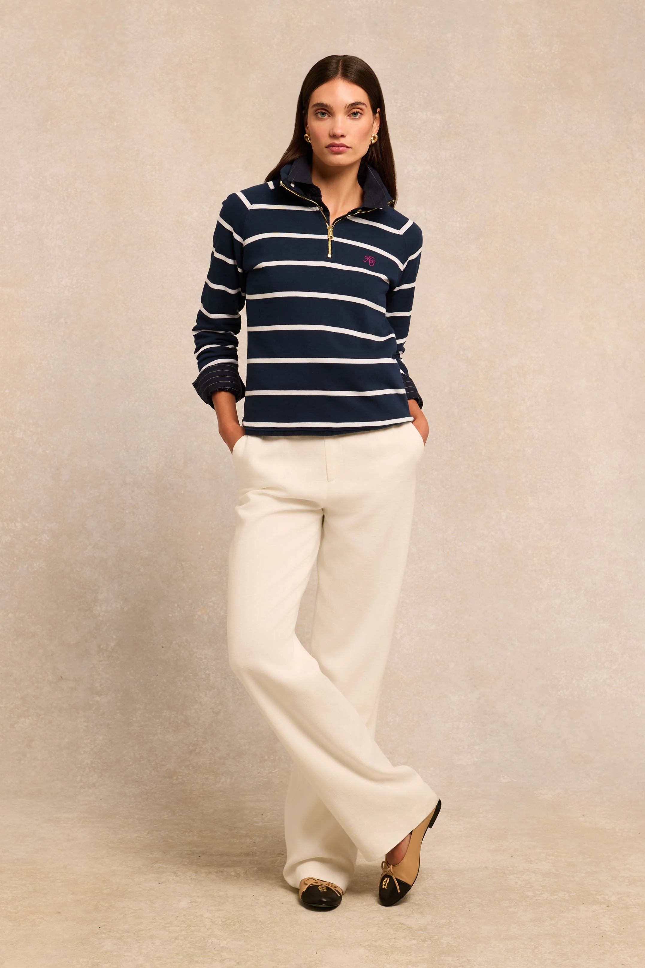 Kingham Quarter Zip Neck Sweat (Ink Navy Stripe)