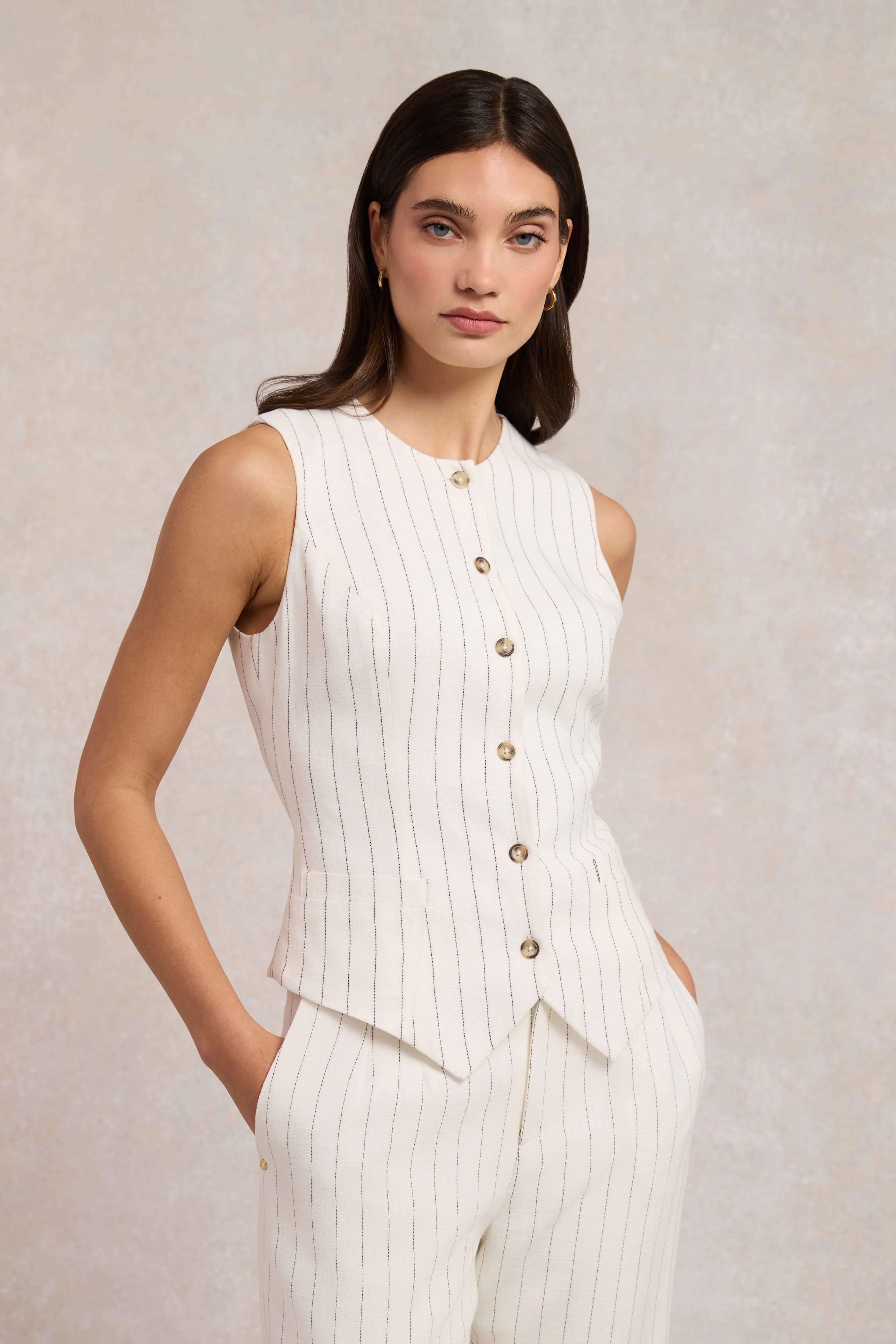 Richmond Waistcoat (Oyster Linen Pinstripe)