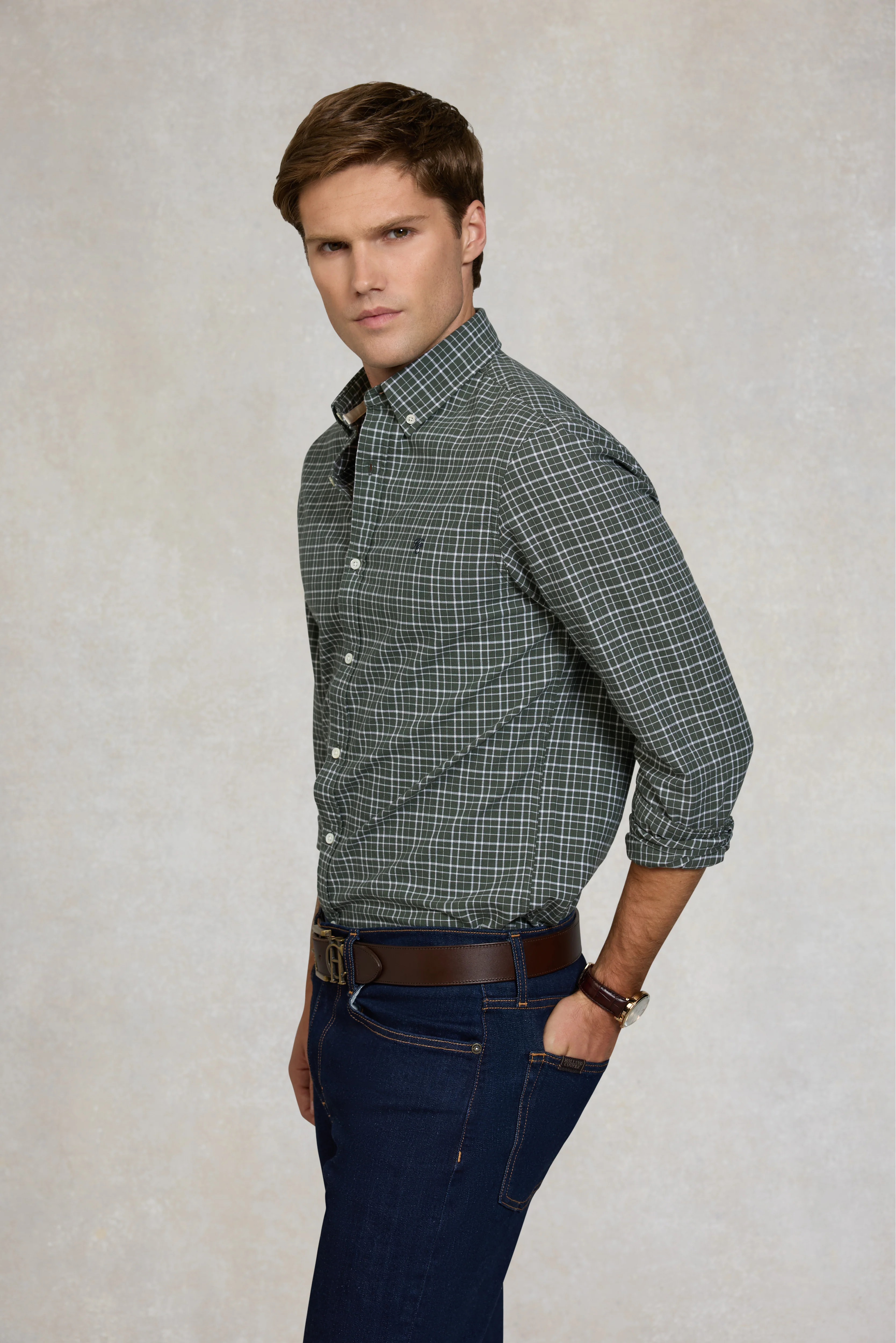 Men's Classic Woven Button Down Shirt (Henridge Emerald)