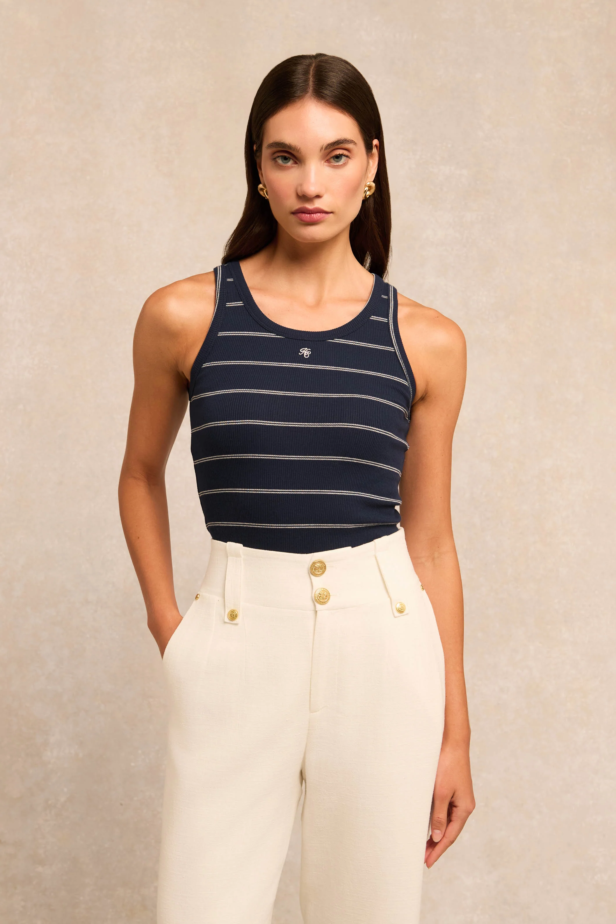 Rebecca Rib Tank (Ink Navy Stripe)