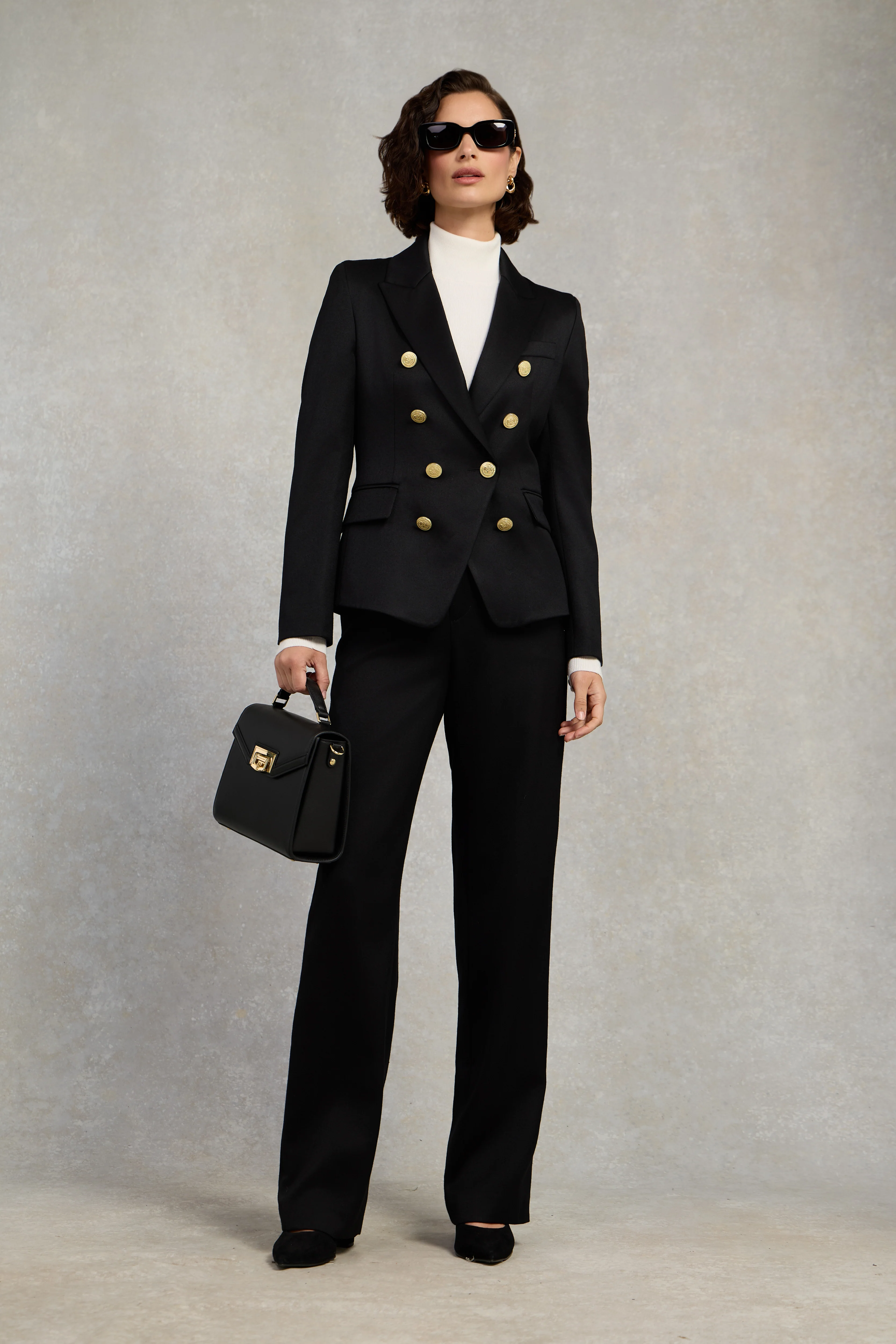 High Waisted Straight Trouser (Black Barathea)