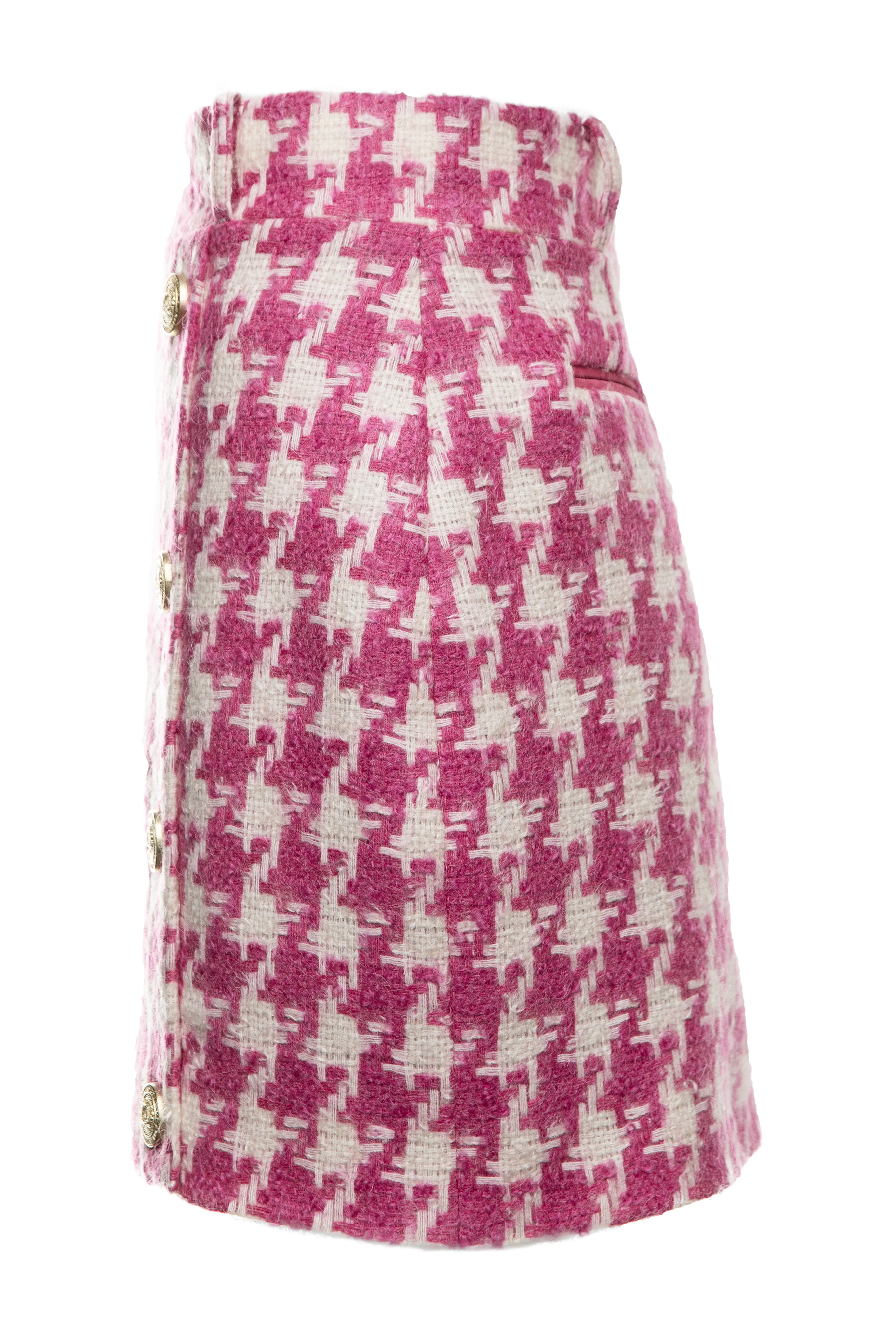 Knightsbridge Skirt (Hot Pink Large Scale Houndstooth)