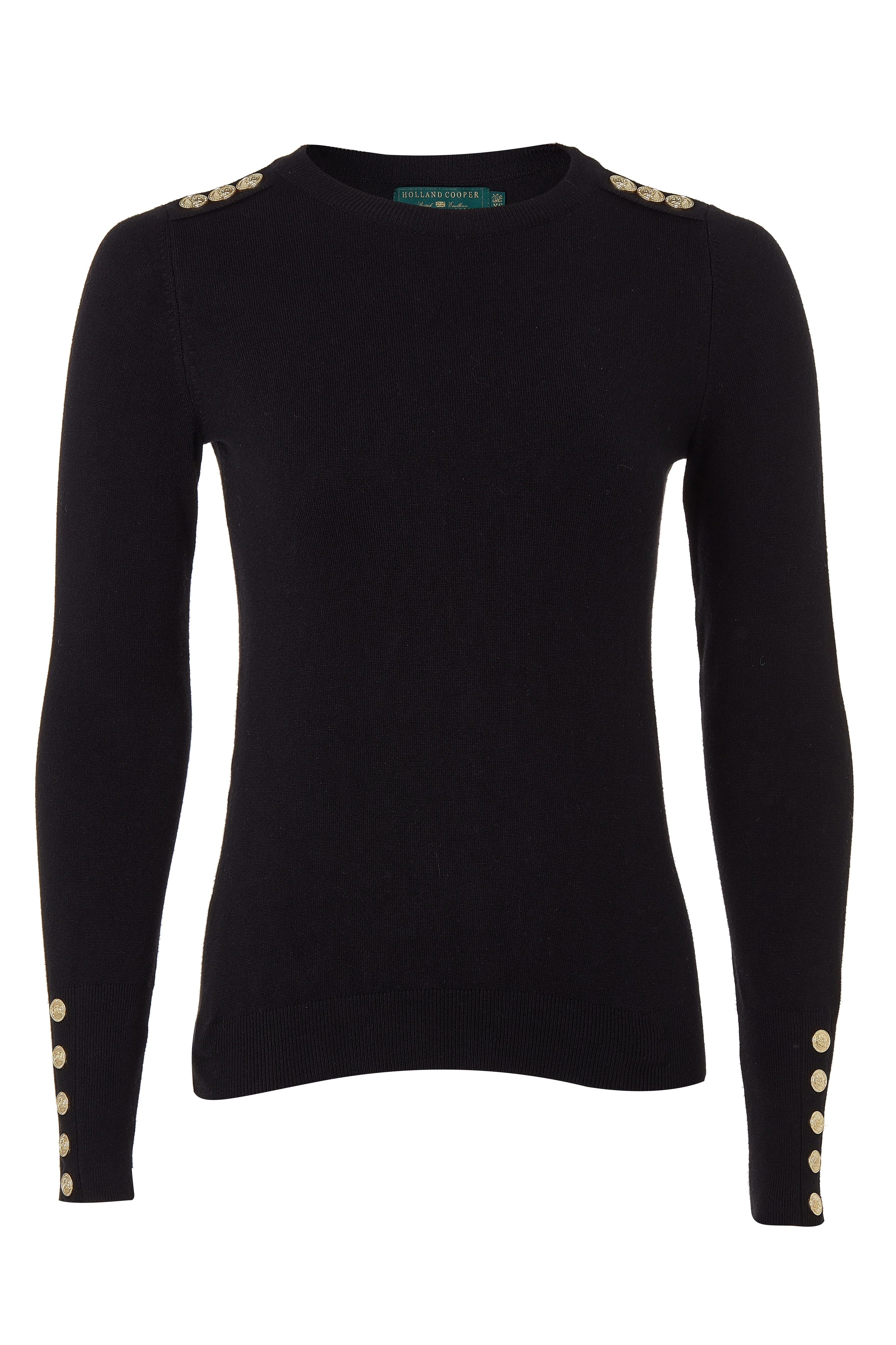 Buttoned Knit Crew Neck (Black)