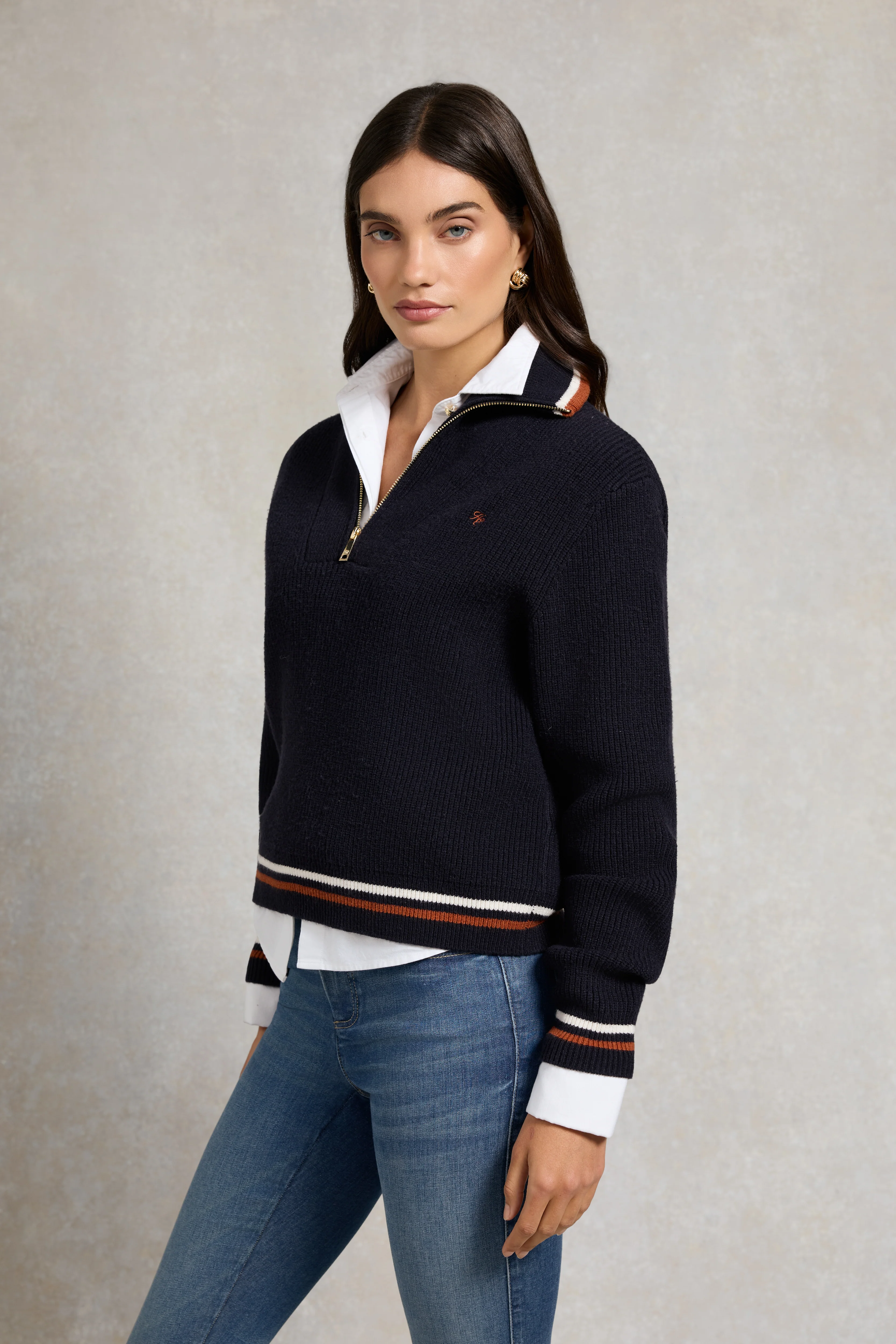 Jessica Quarter Zip Knit (Ink Navy)