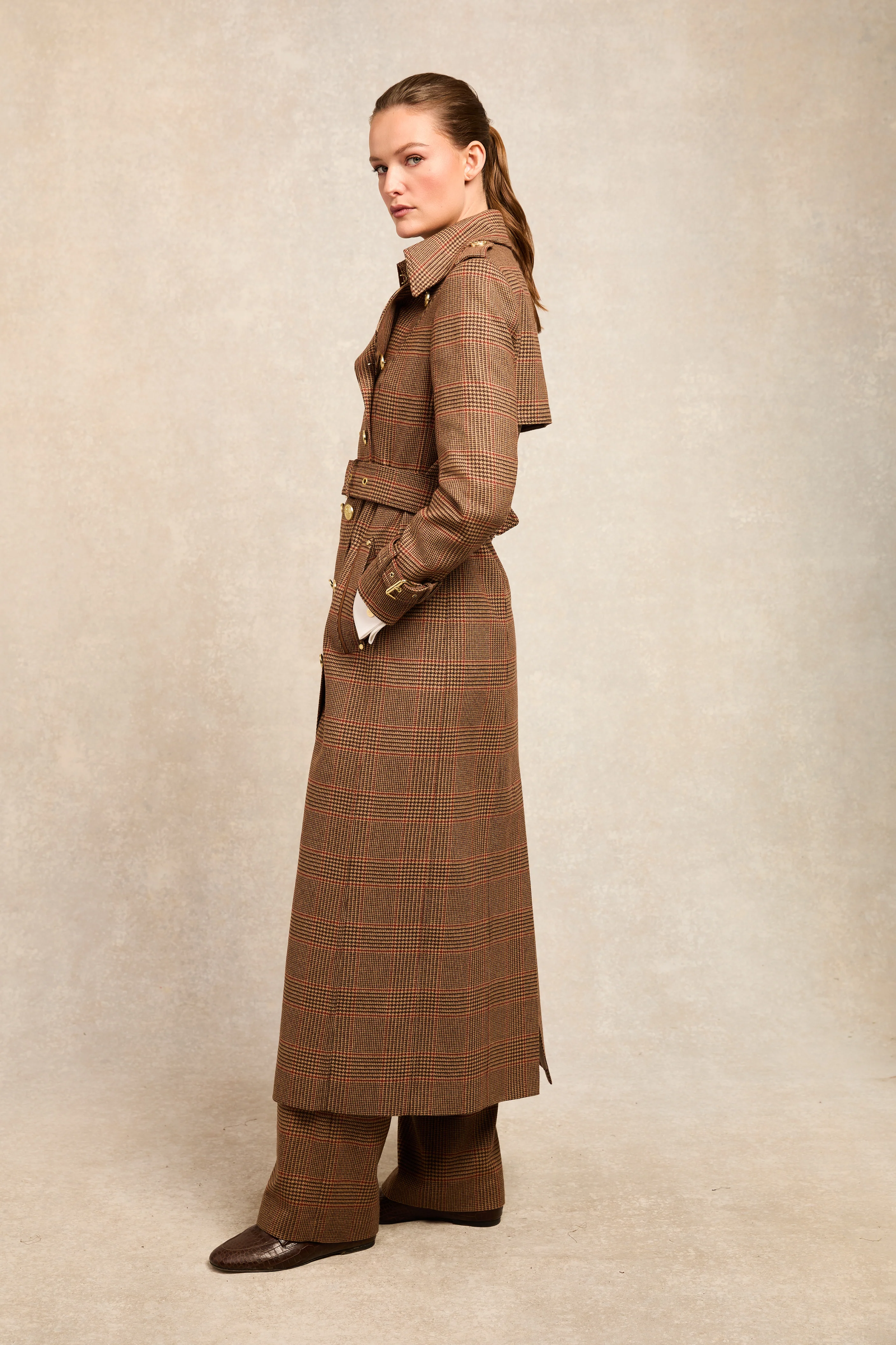 Full Length Marlborough Trench Coat (Clarence Check Merlot)