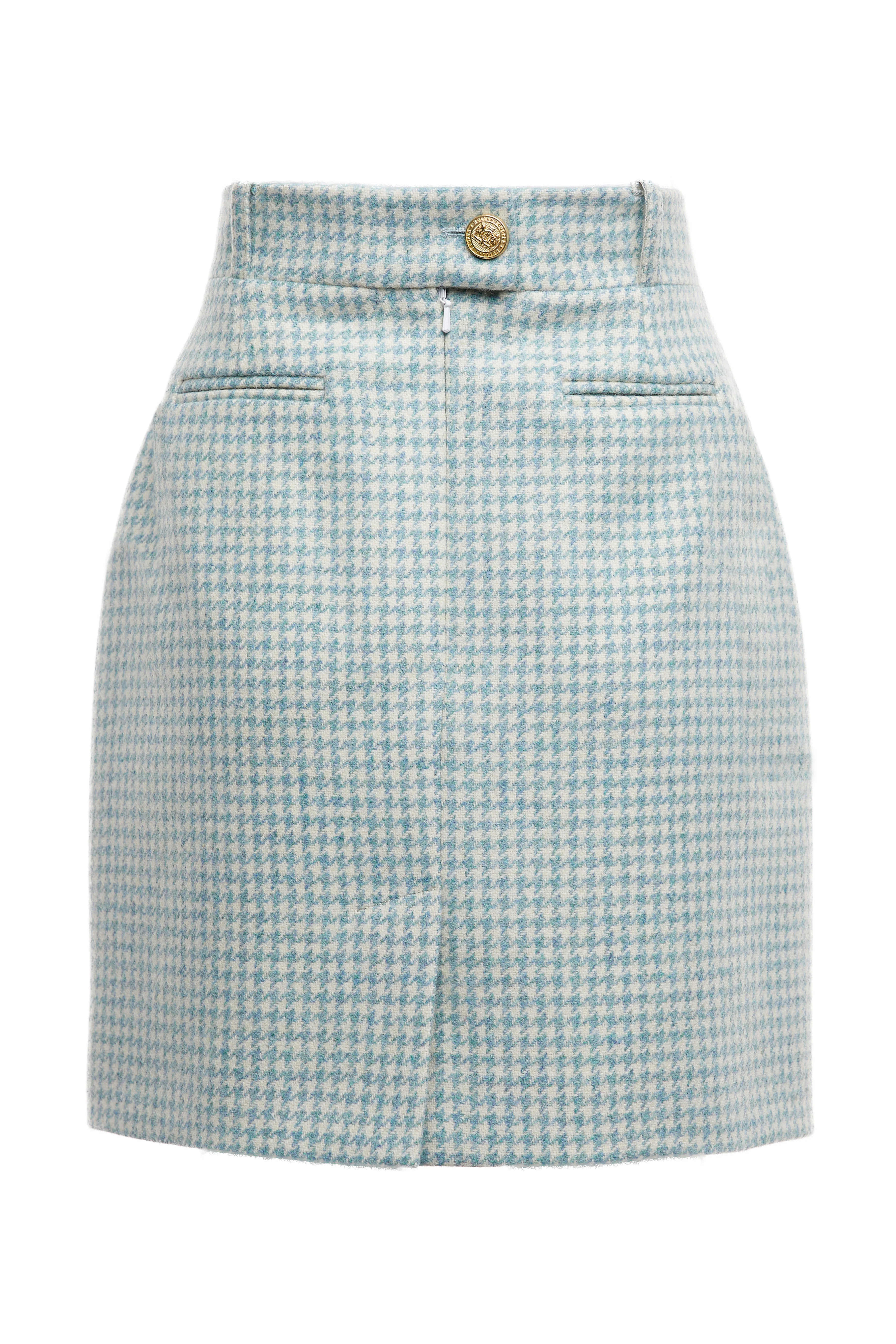 Knightsbridge Skirt (Teal Houndstooth)