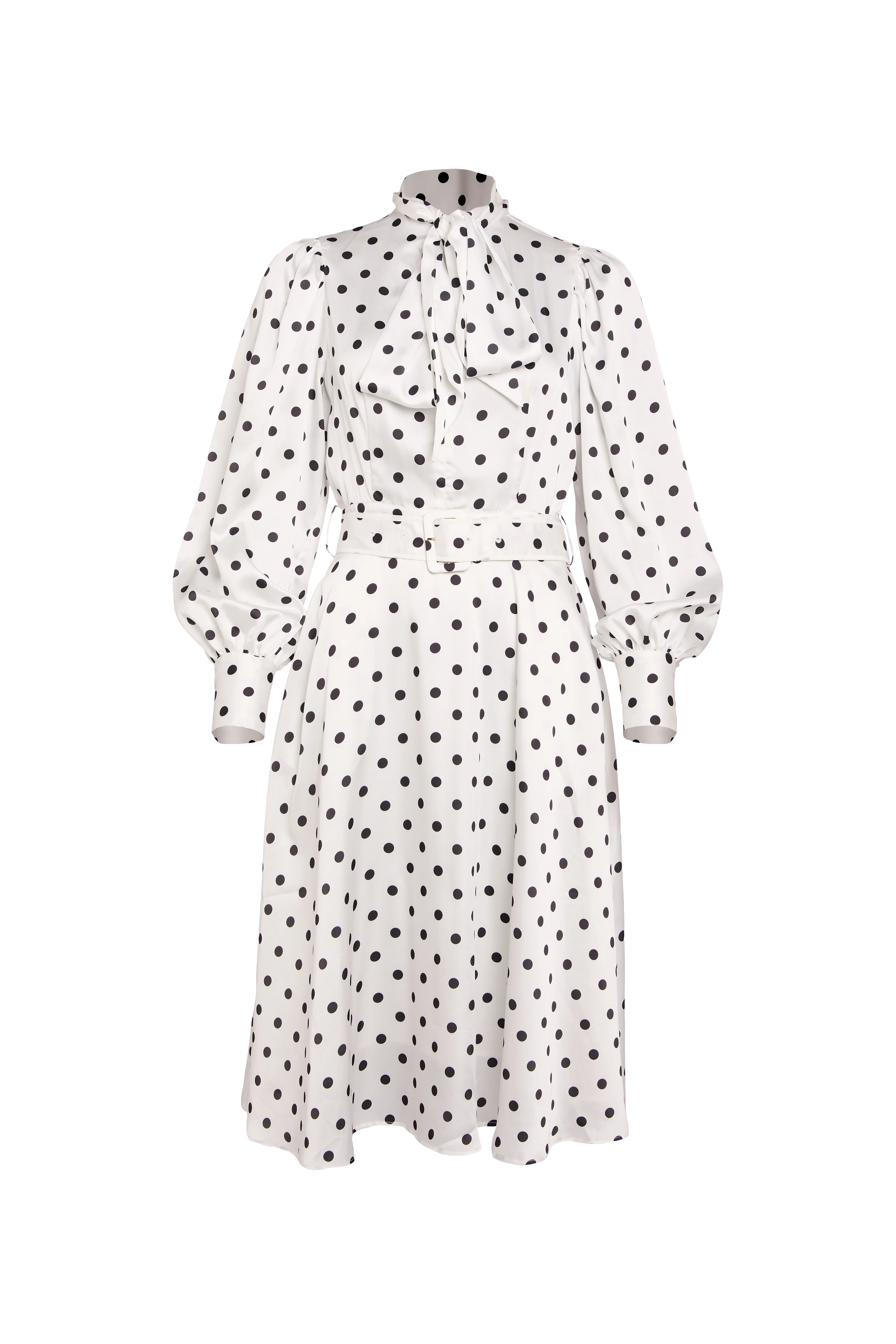 Ariella Midi Dress (White Black Polka Dot)