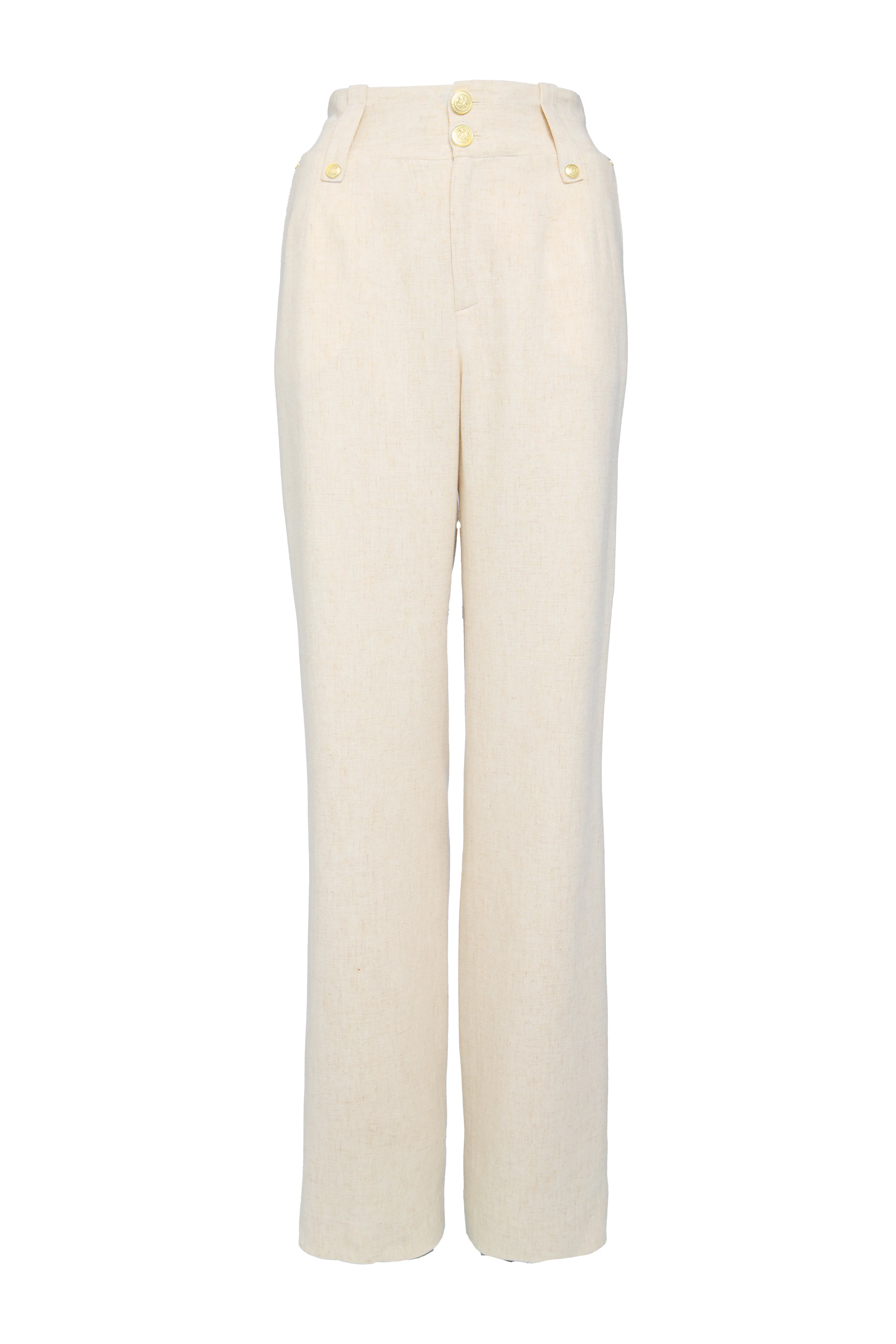 High Waisted Straight Trouser (Natural Linen)