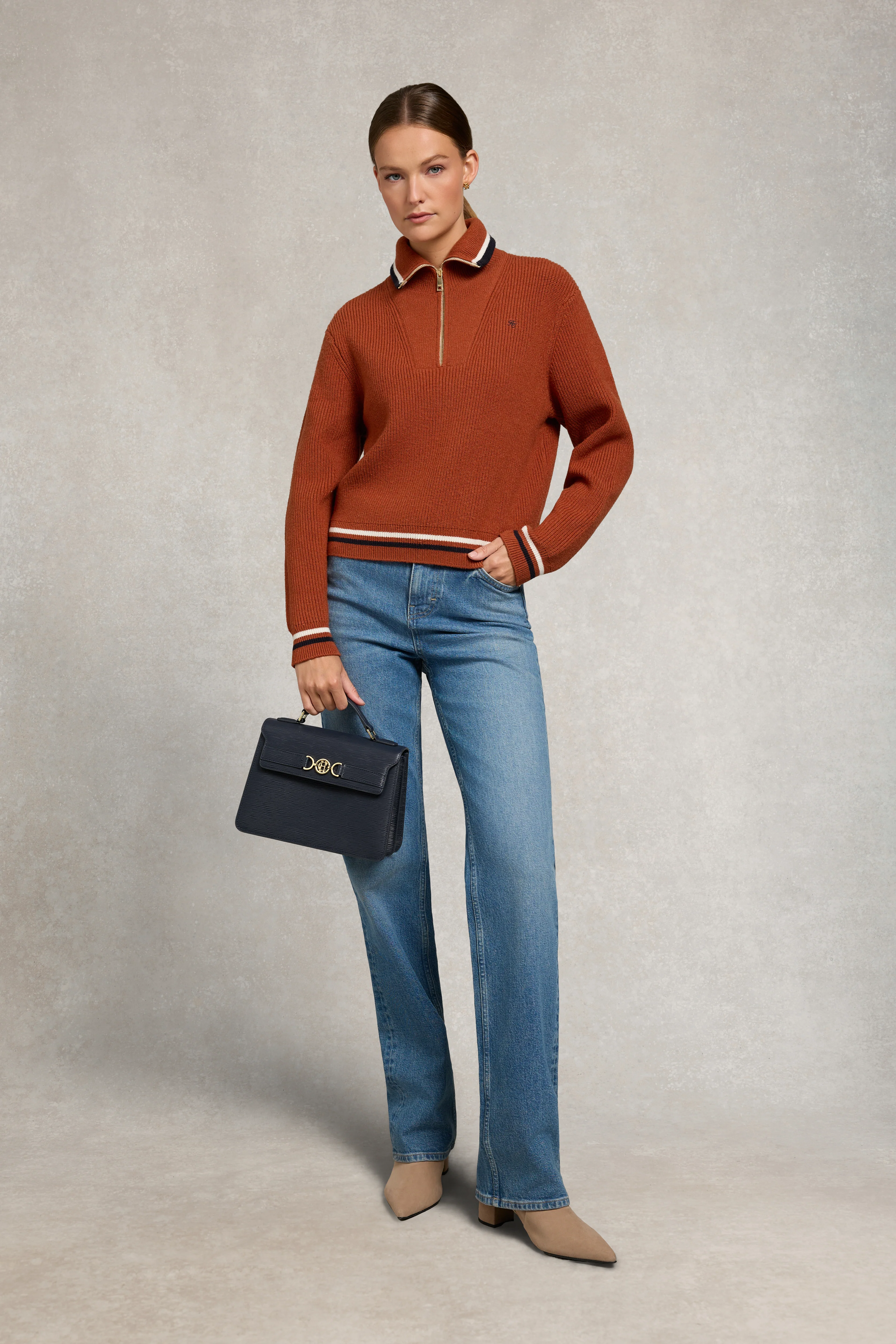 Jessica Quarter Zip Knit (Caramel)