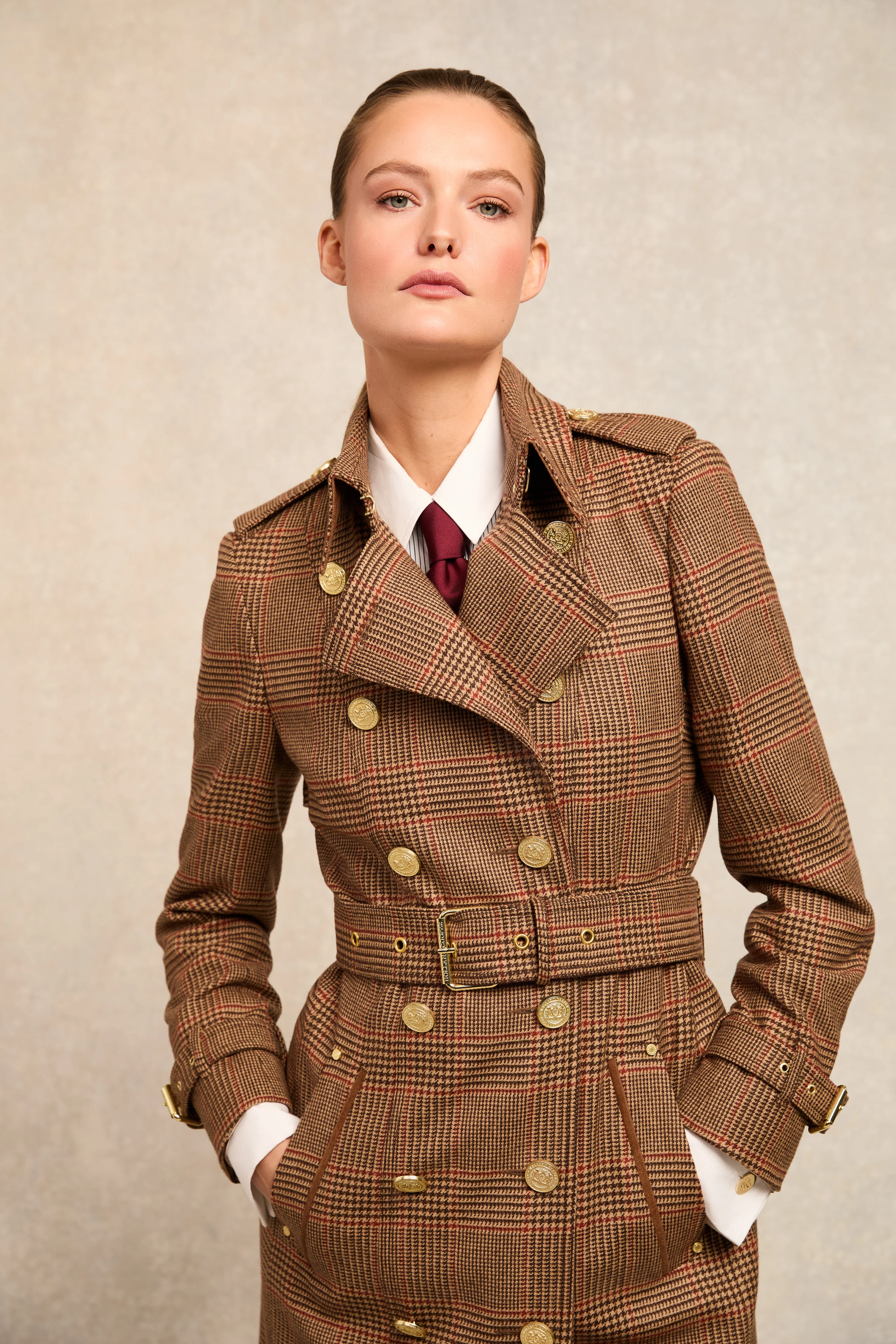 Full Length Marlborough Trench Coat (Clarence Check Merlot)