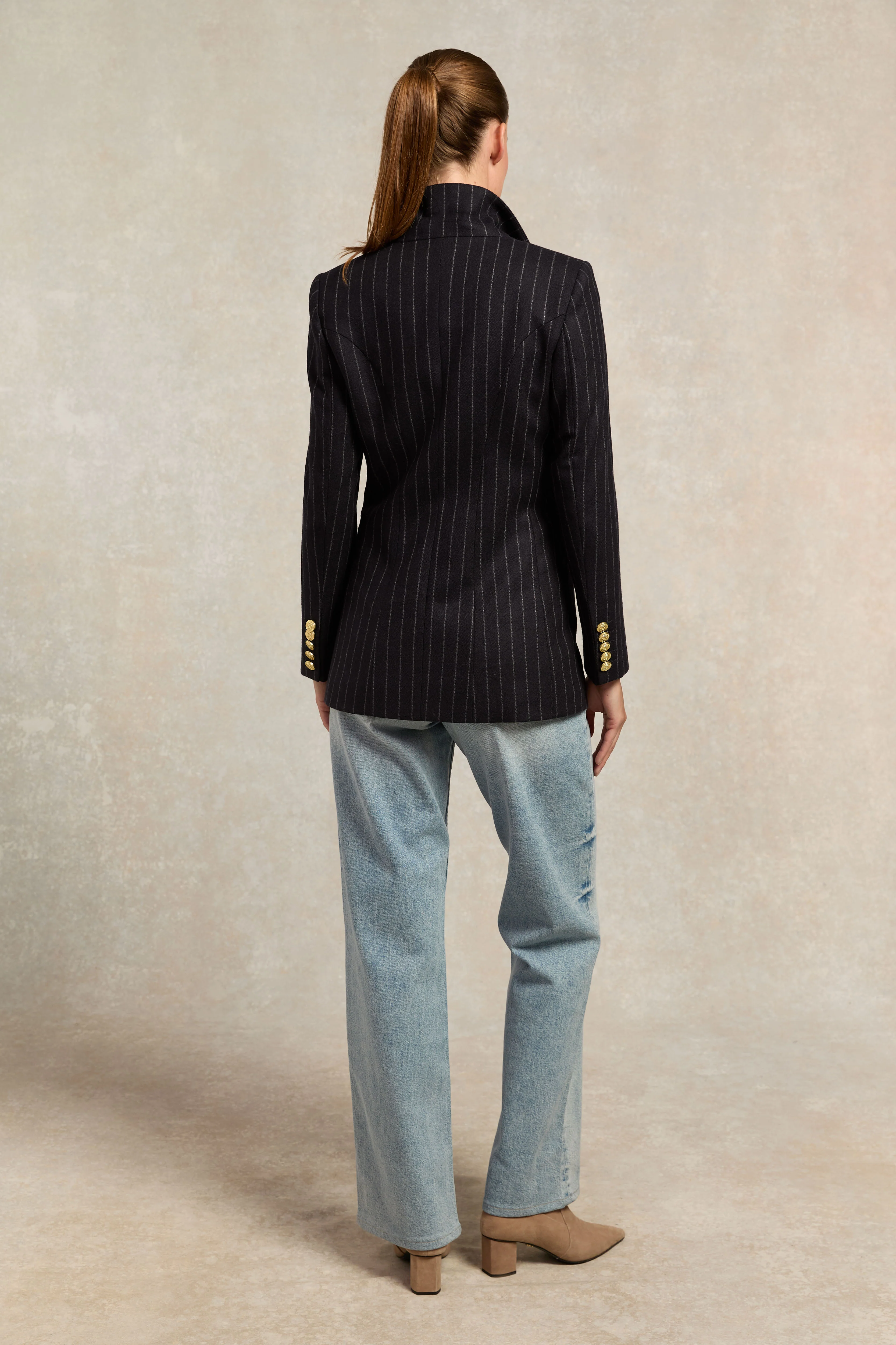 Double Breasted Blazer (Navy Chalk Pinstripe)