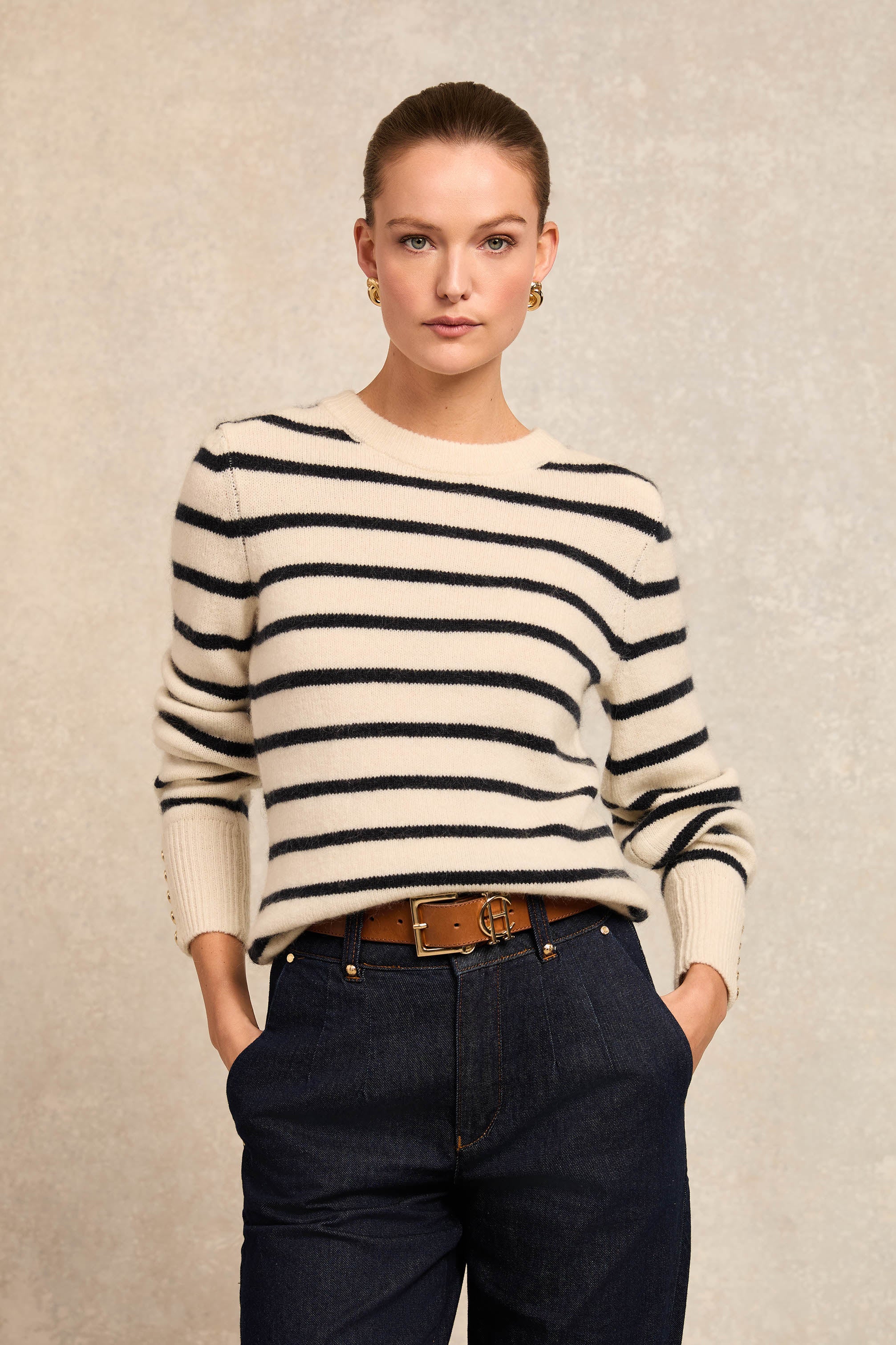Isla Crew Neck Knit (Natural Stripe)